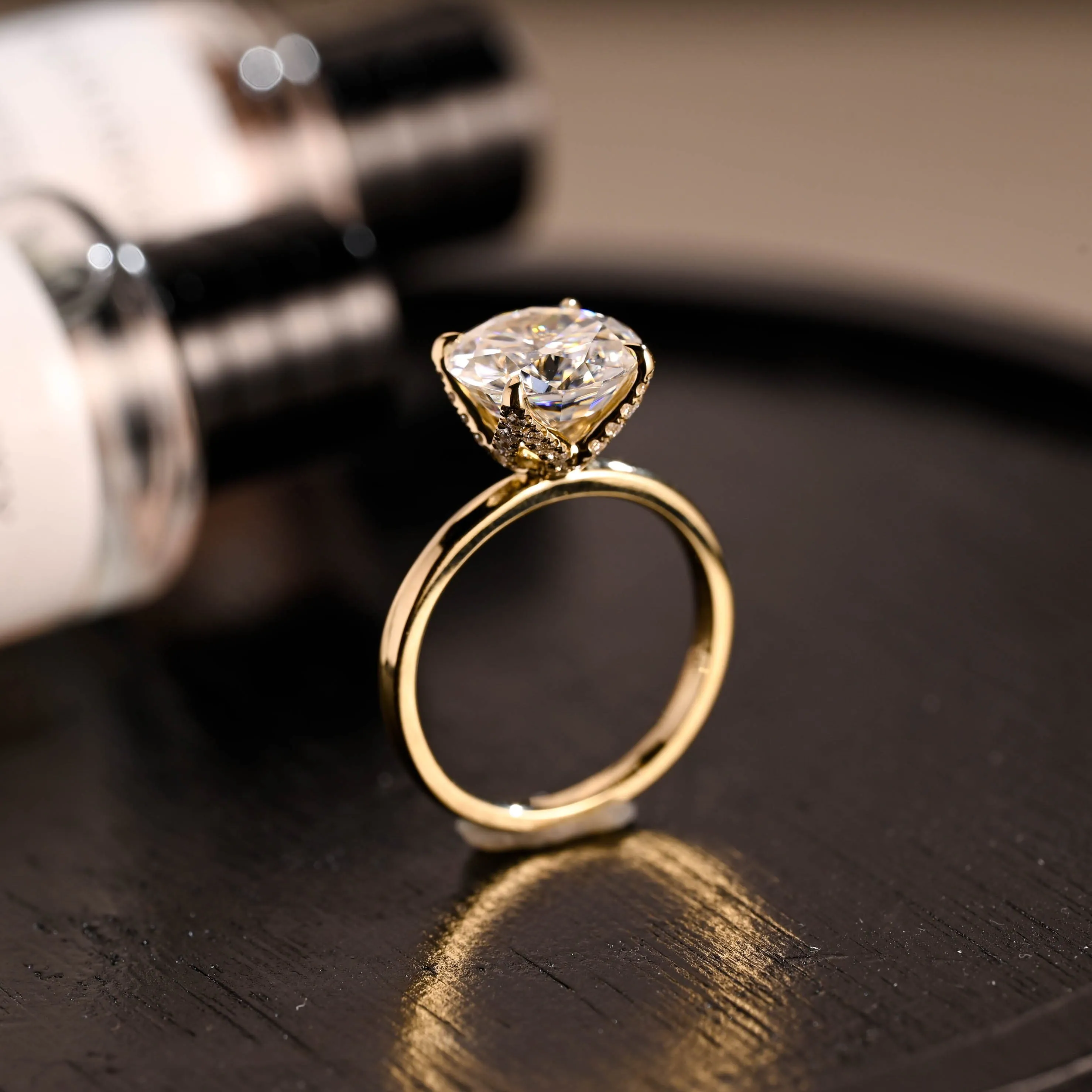 Solid Gold D/VS1 Tulip Setting Round Cut Lab Grown Diamond Engagement Ring sold by Causyou