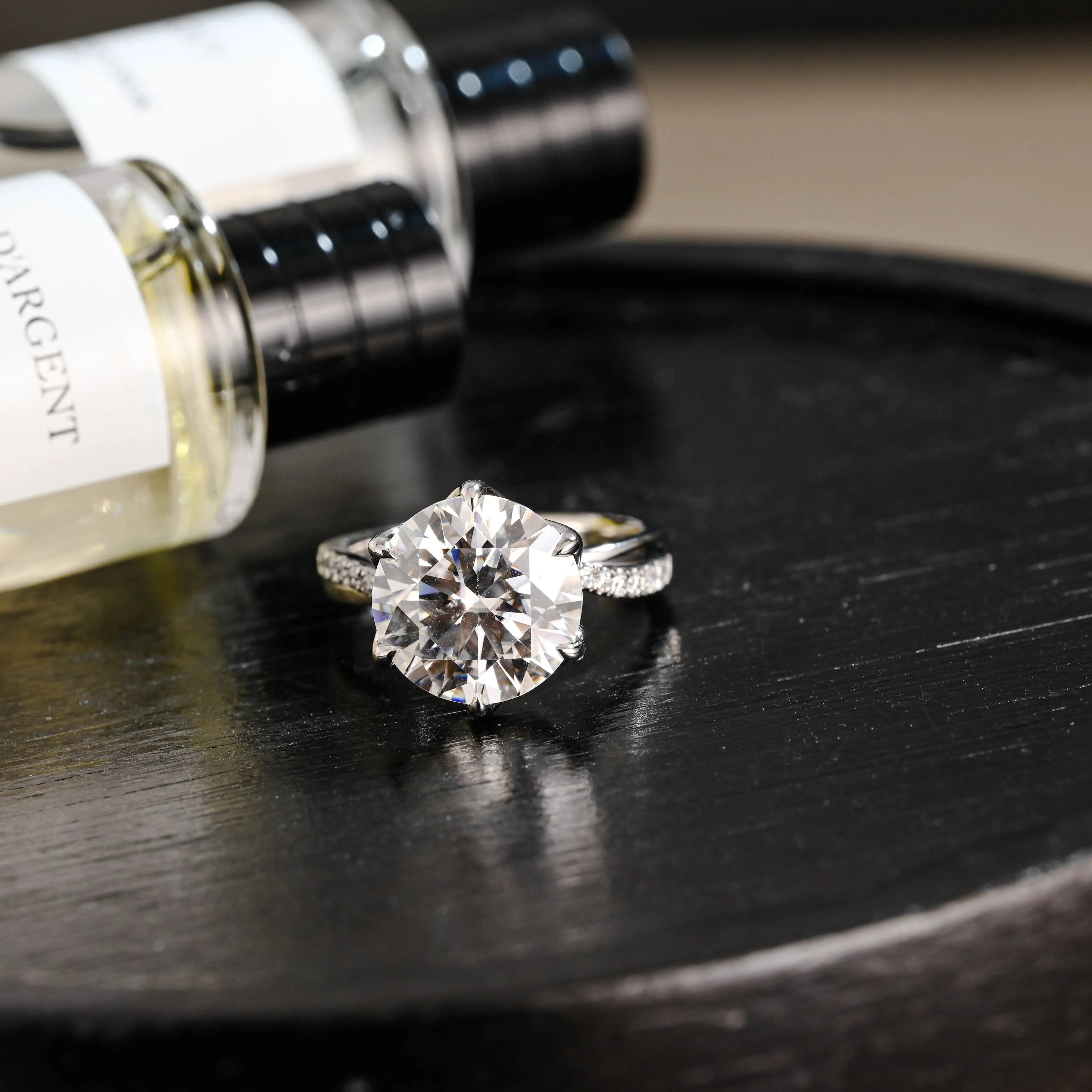 Solid Gold D/VS1 Tulip Setting Half Pave Twisted Band Round Cut Lab Grown Engagement Diamond Ring sold by Causyou