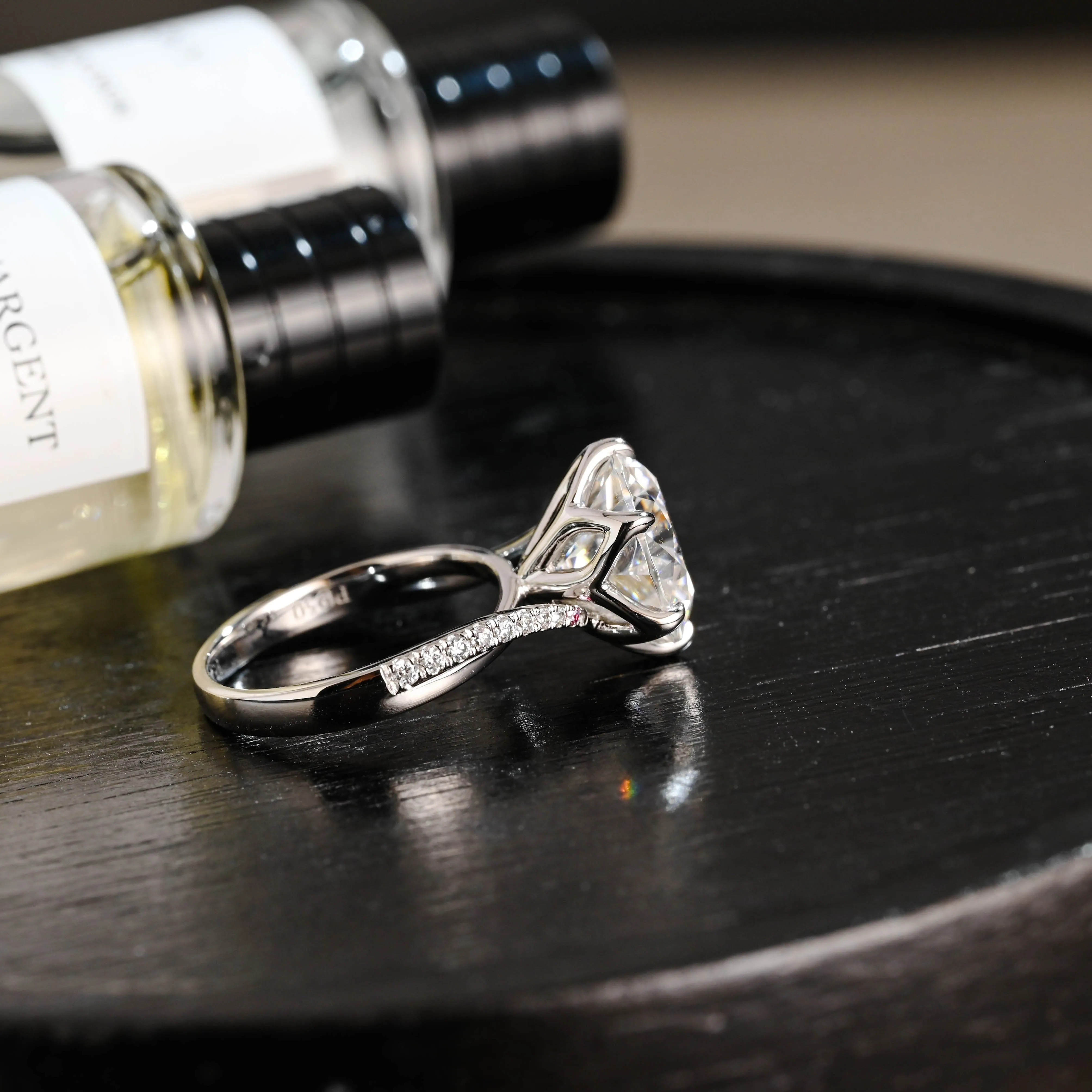 Solid Gold D/VS1 Tulip Setting Half Pave Twisted Band Round Cut Lab Grown Engagement Diamond Ring sold by Causyou product image thumbnail 5