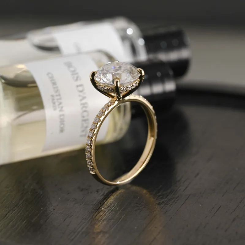 Solid Gold D/VS1 Hidden Halo Half Pave Round Cut Lab Grown Diamond Ring sold by Causyou