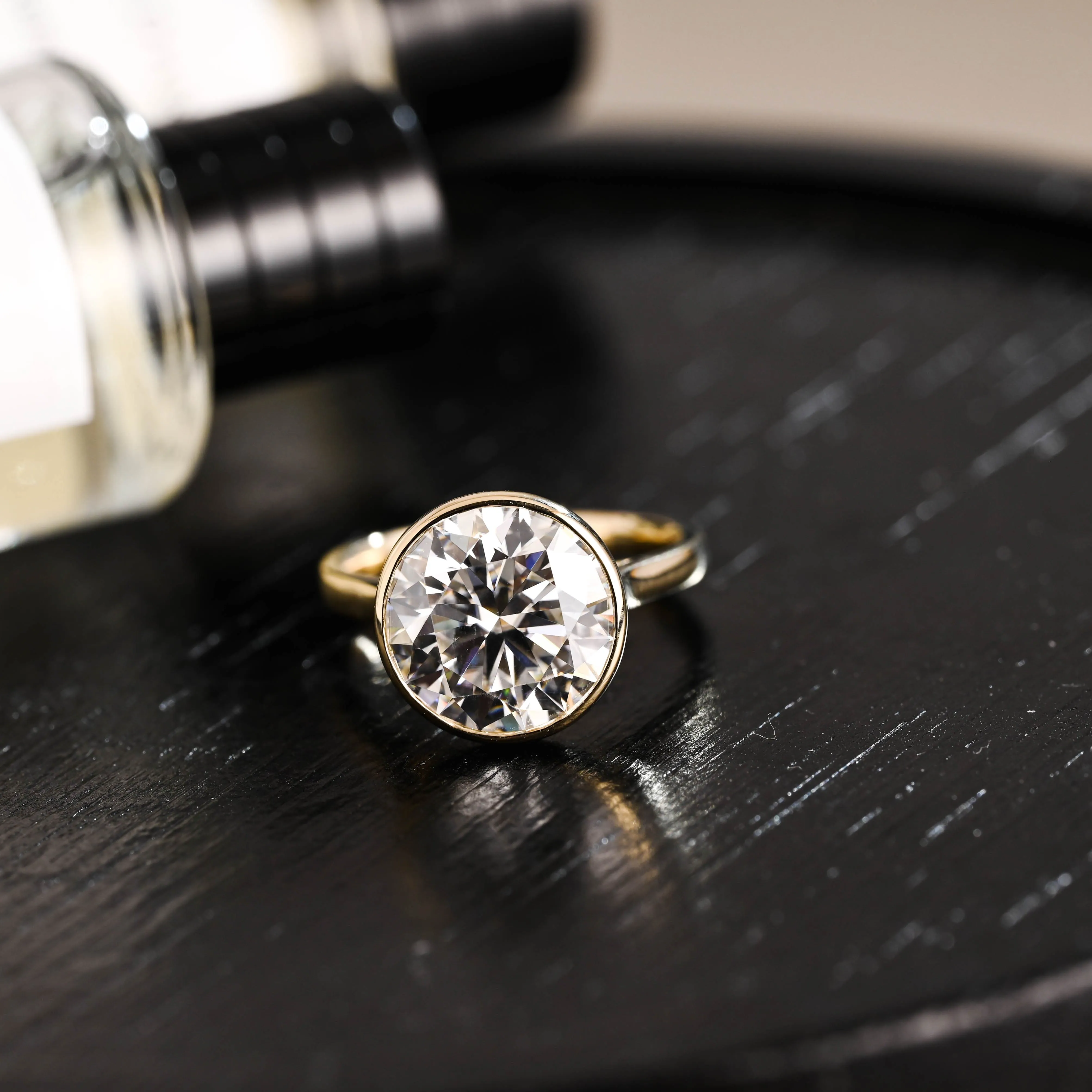 Solid Gold D/VS1 Bezel High Setting Round Cut Lab Grown Diamond Engagement Ring sold by Causyou
