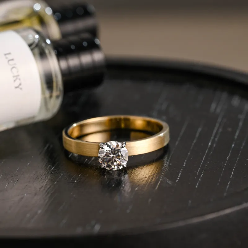 Solid Gold D/VS1 Brushed Matte Round Cut Lab Grown Diamond Engagement Ring sold by Causyou