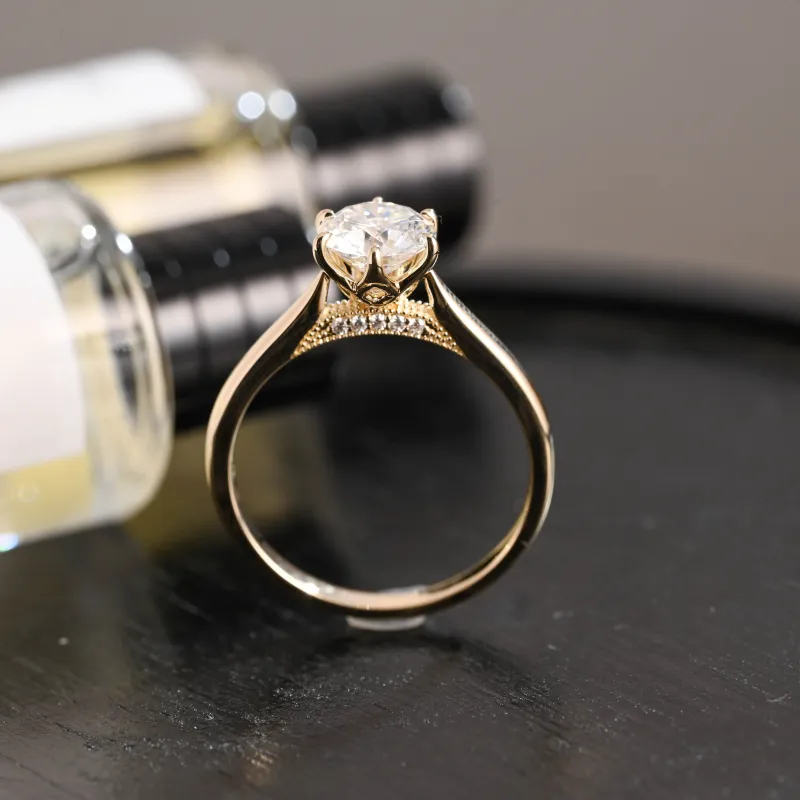 Solid Gold D/VS1 Cathedral Tulip Setting Round Cut Lab Grown Diamond Engagement Ring sold by Causyou