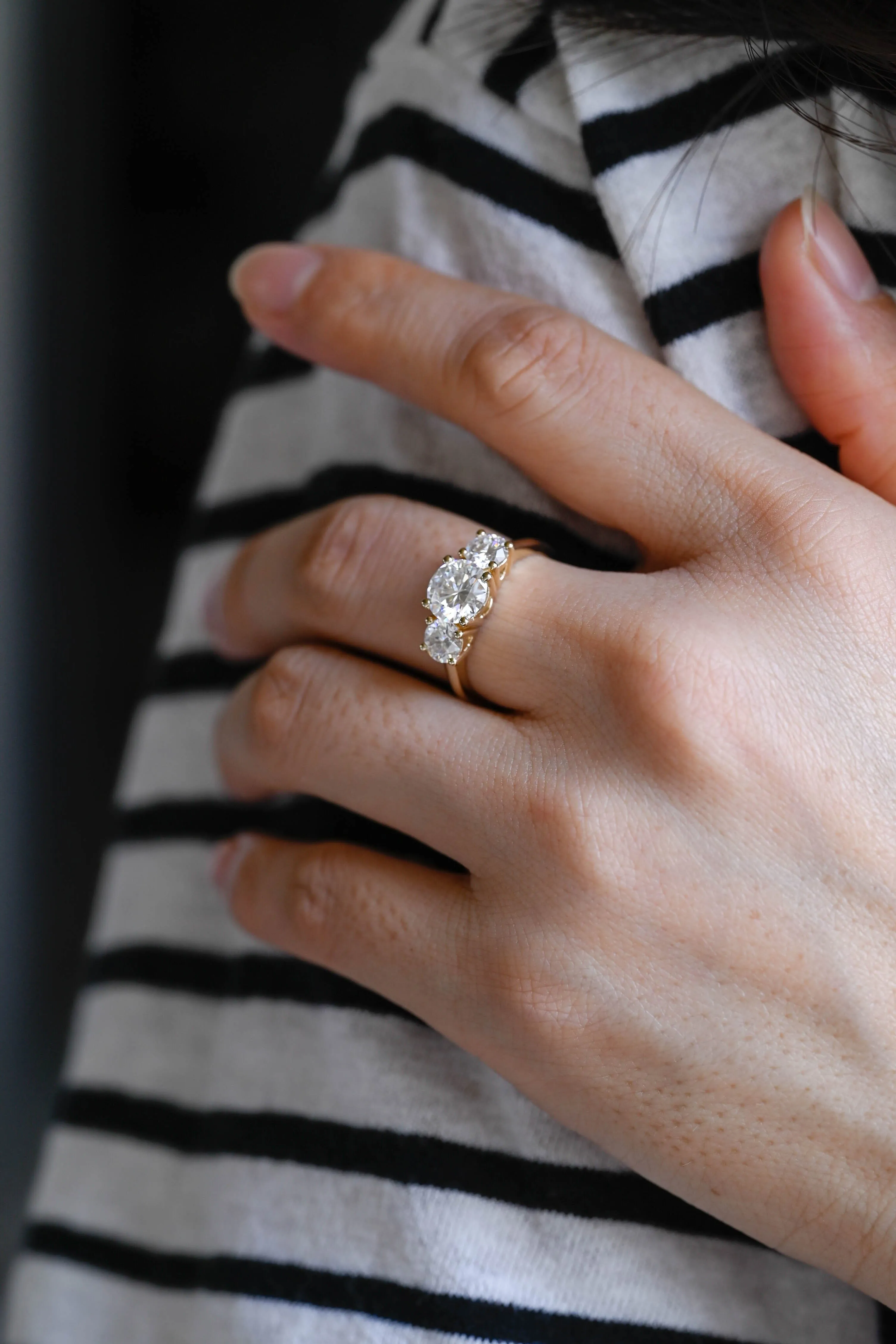 Solid Gold D/VS1 Cathedral Setting Three Stone Round Cut Lab Grown Diamond Engagement Ring sold by Causyou product image thumbnail 2