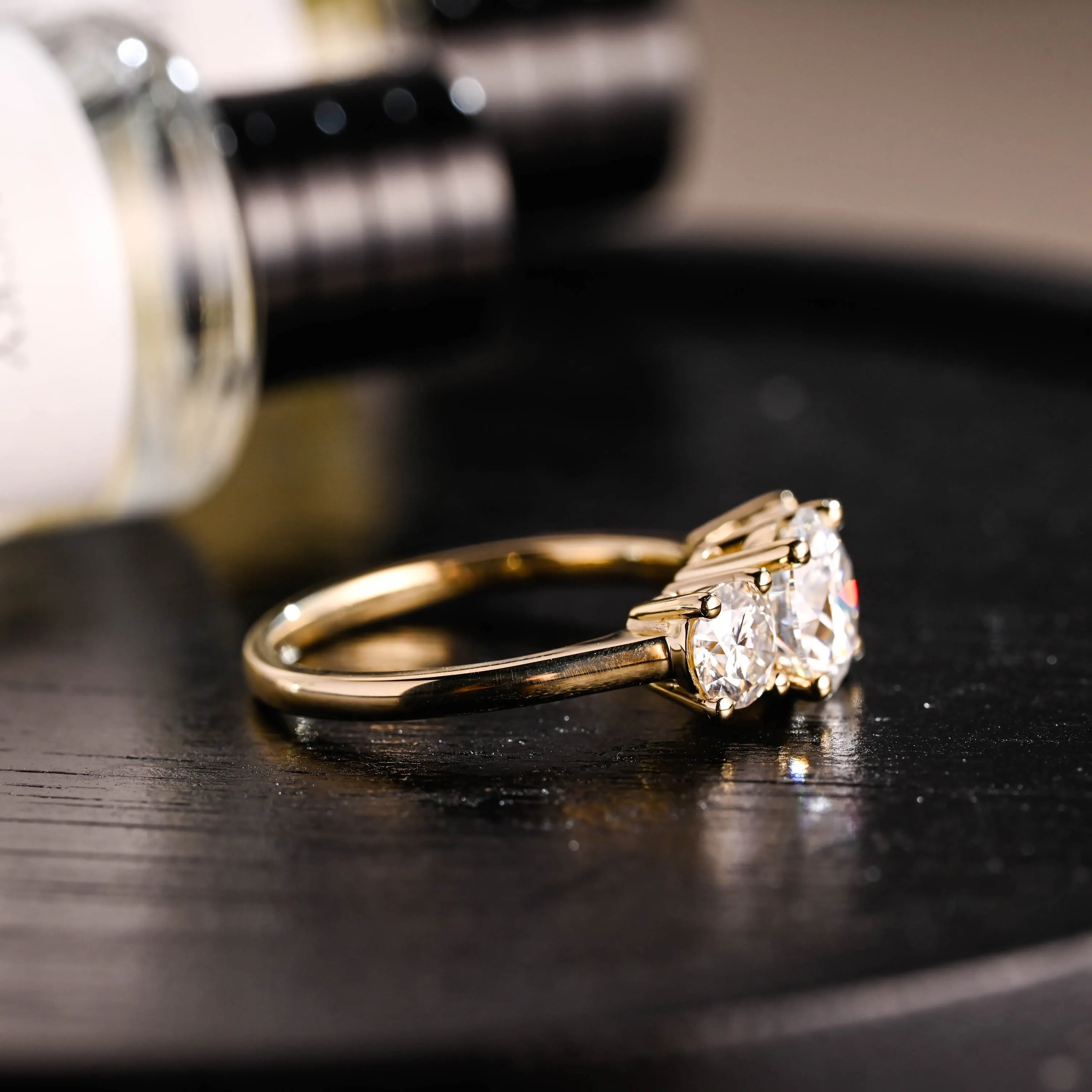 Solid Gold D/VS1 Cathedral Setting Three Stone Round Cut Lab Grown Diamond Engagement Ring sold by Causyou product image thumbnail 5