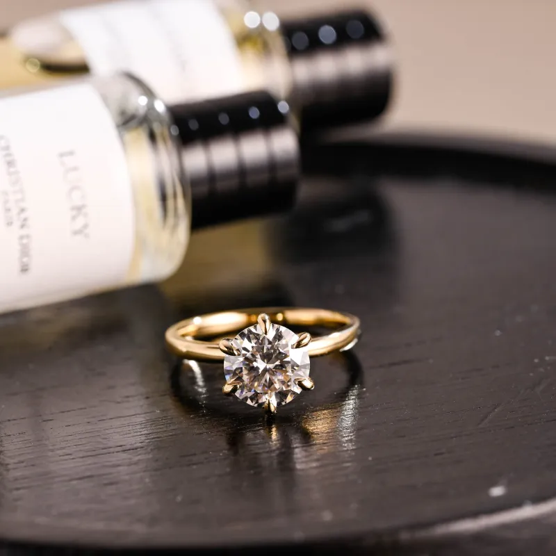 Solid Gold D/VS1 Hidden Halo Round Cut Lab Grown Diamond Engagement Ring sold by Causyou