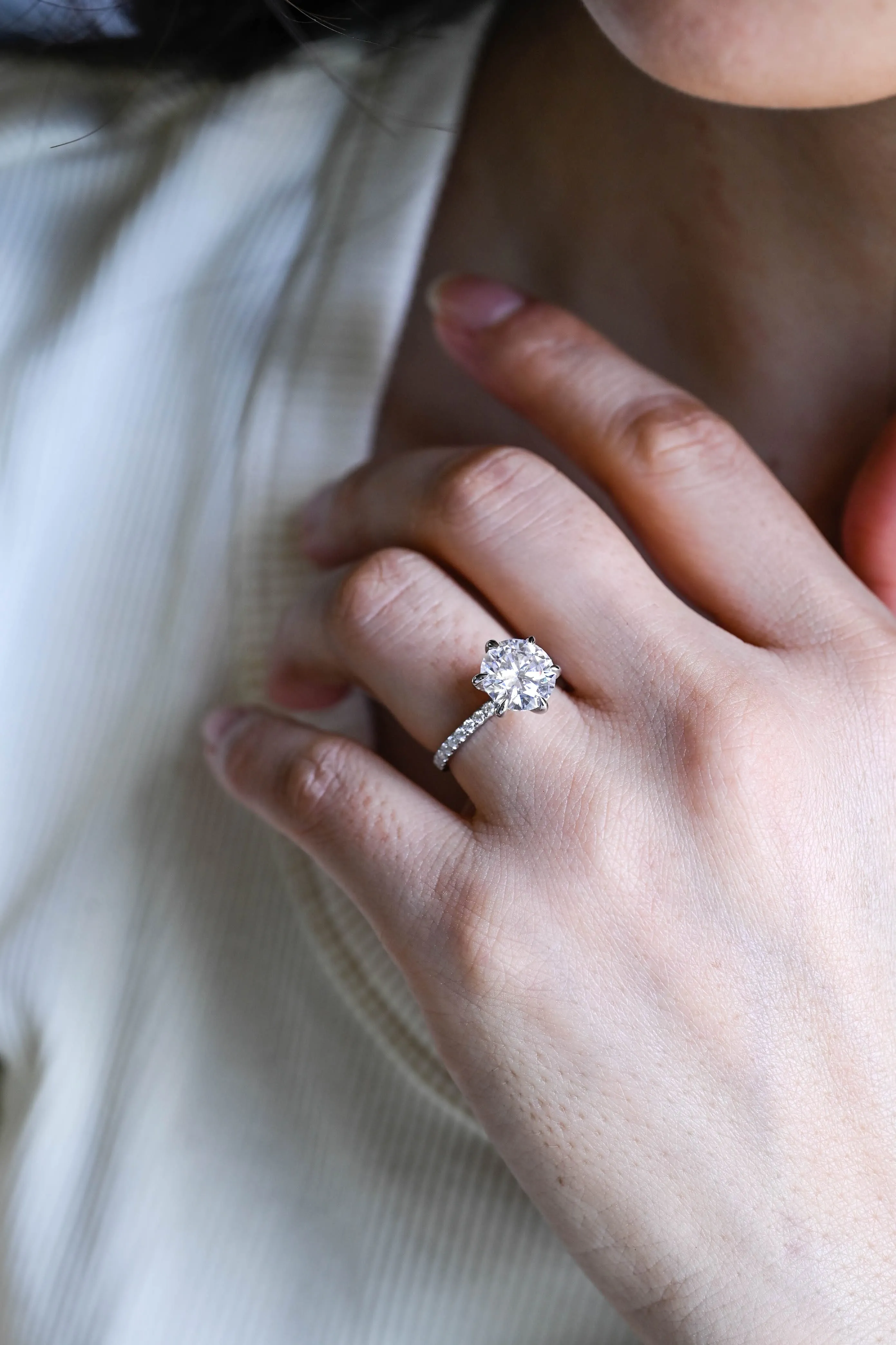 Solid Gold D/VS1 Half Pave Round Cut Lab Grown Diamond Engagement Ring sold by Causyou product image thumbnail 3