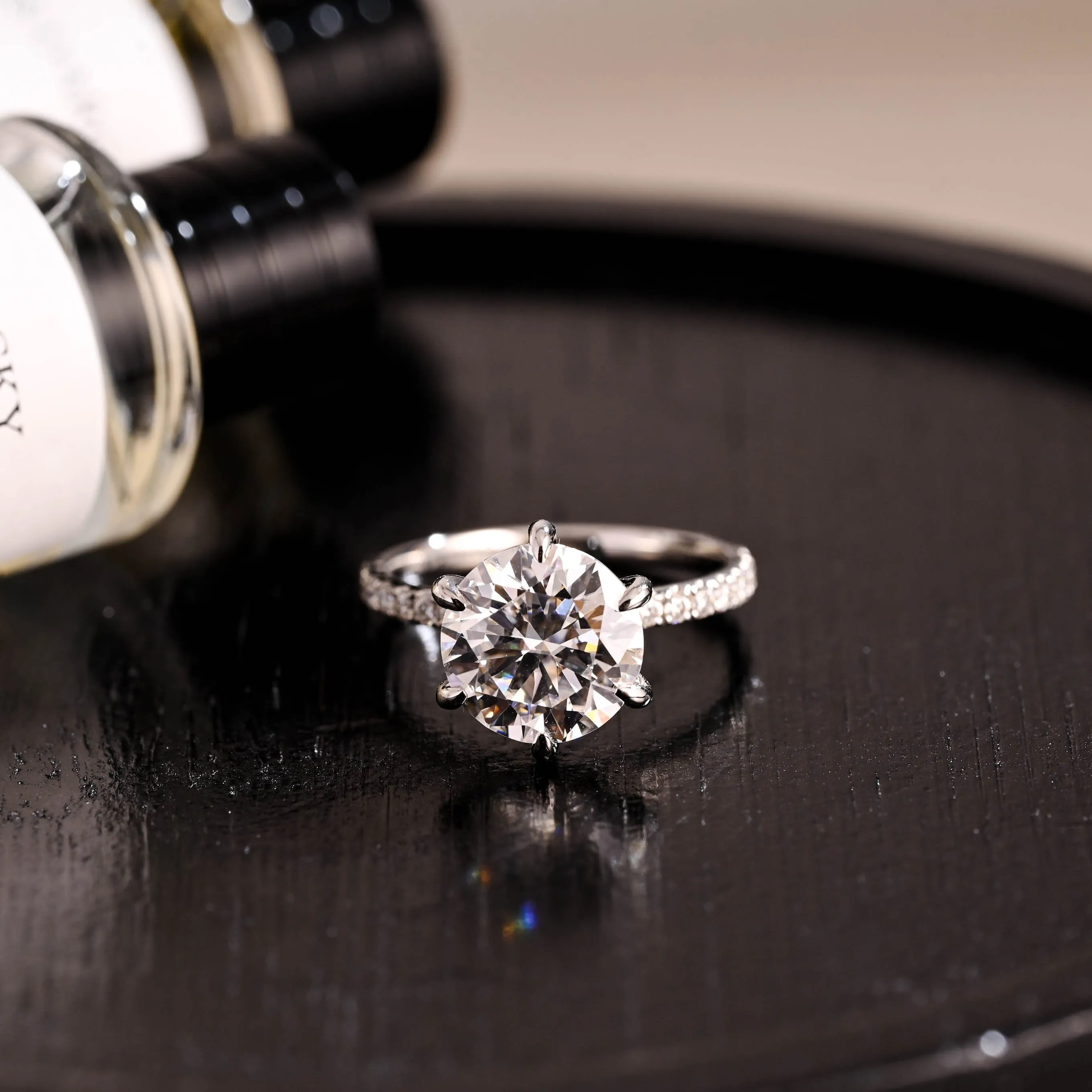 Solid Gold D/VS1 Half Pave Round Cut Lab Grown Diamond Engagement Ring sold by Causyou