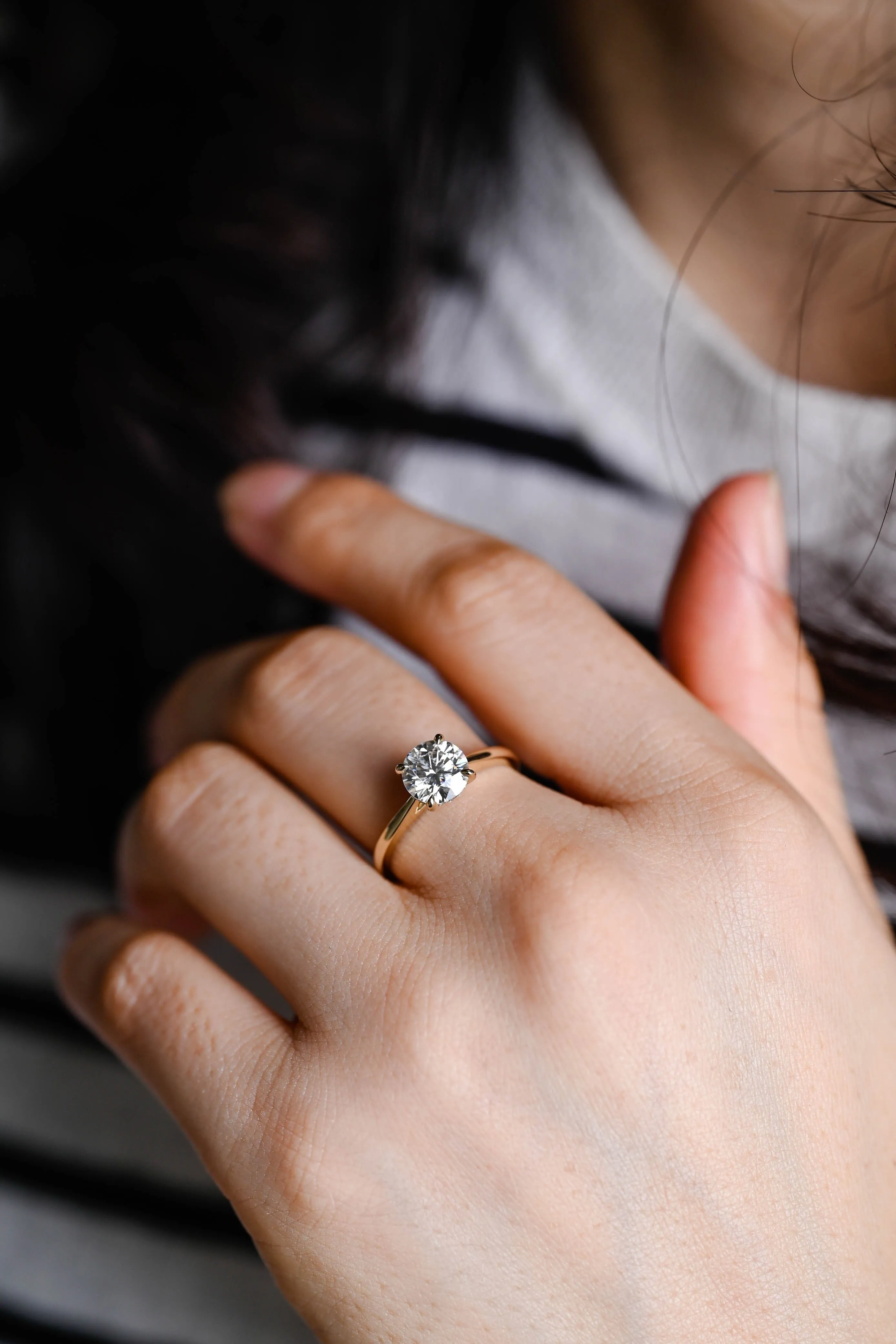 Solid Gold D/VS1 Cathedral Setting Hidden Halo Round Cut Lab Grown Diamond Engagement Ring sold by Causyou product image thumbnail 4