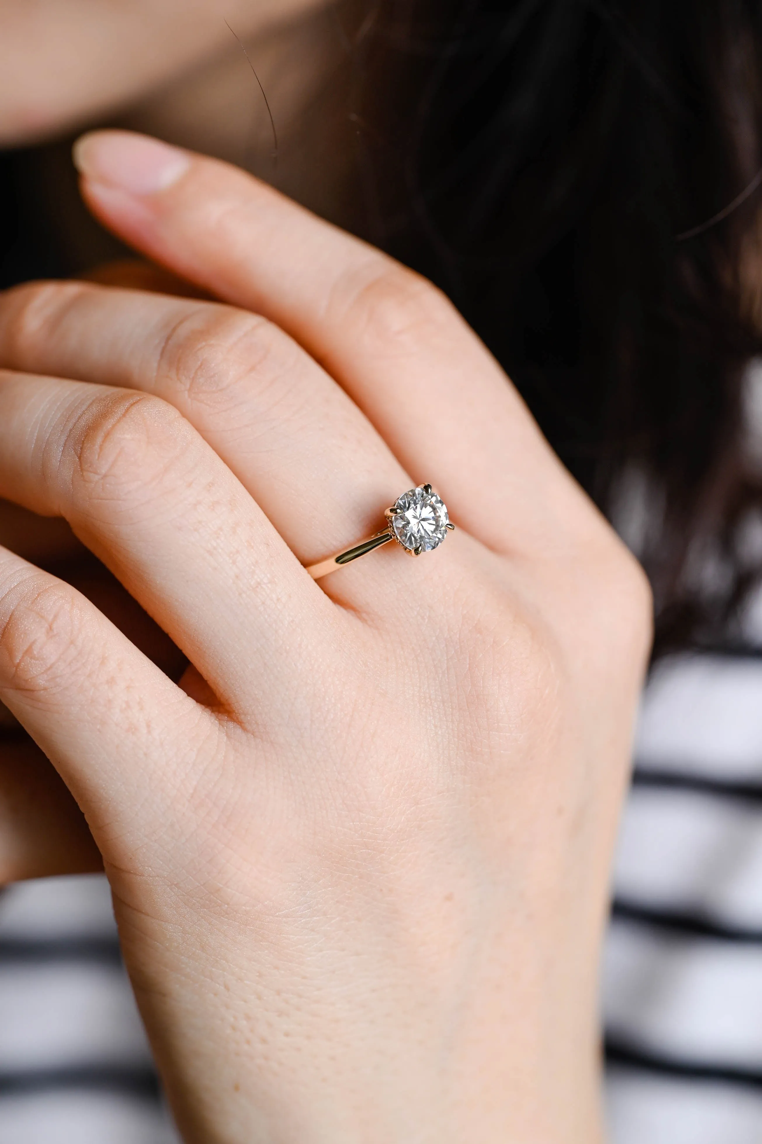 Solid Gold D/VS1 Cathedral Setting Hidden Halo Round Cut Lab Grown Diamond Engagement Ring sold by Causyou product image thumbnail 3