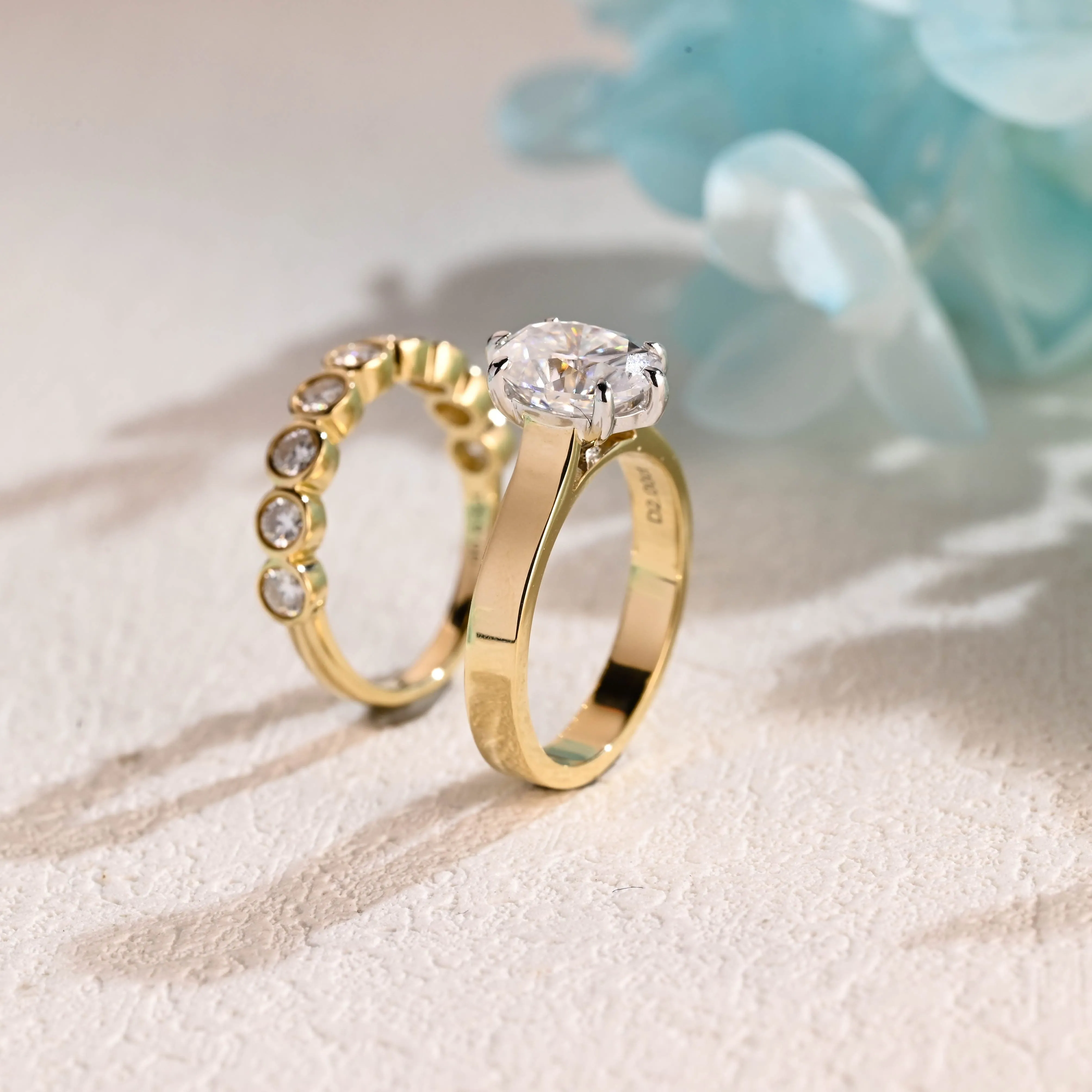 Solid Gold Oval Cut Moissanite Engagement Ring and Wedding Ring Set, Bridal Ring Set sold by Causyou product image thumbnail 5