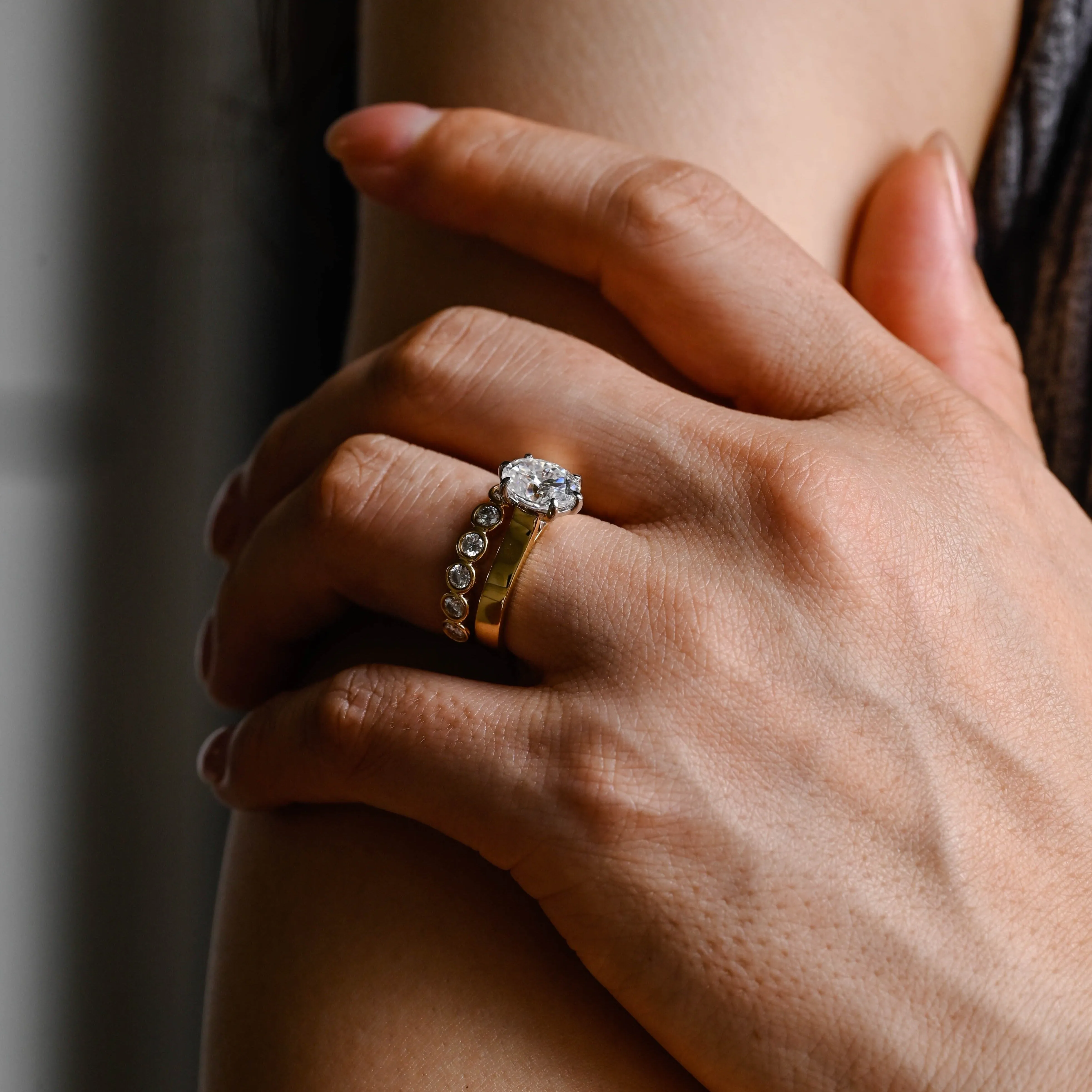 Solid Gold Oval Cut Moissanite Engagement Ring and Wedding Ring Set, Bridal Ring Set sold by Causyou product image thumbnail 3