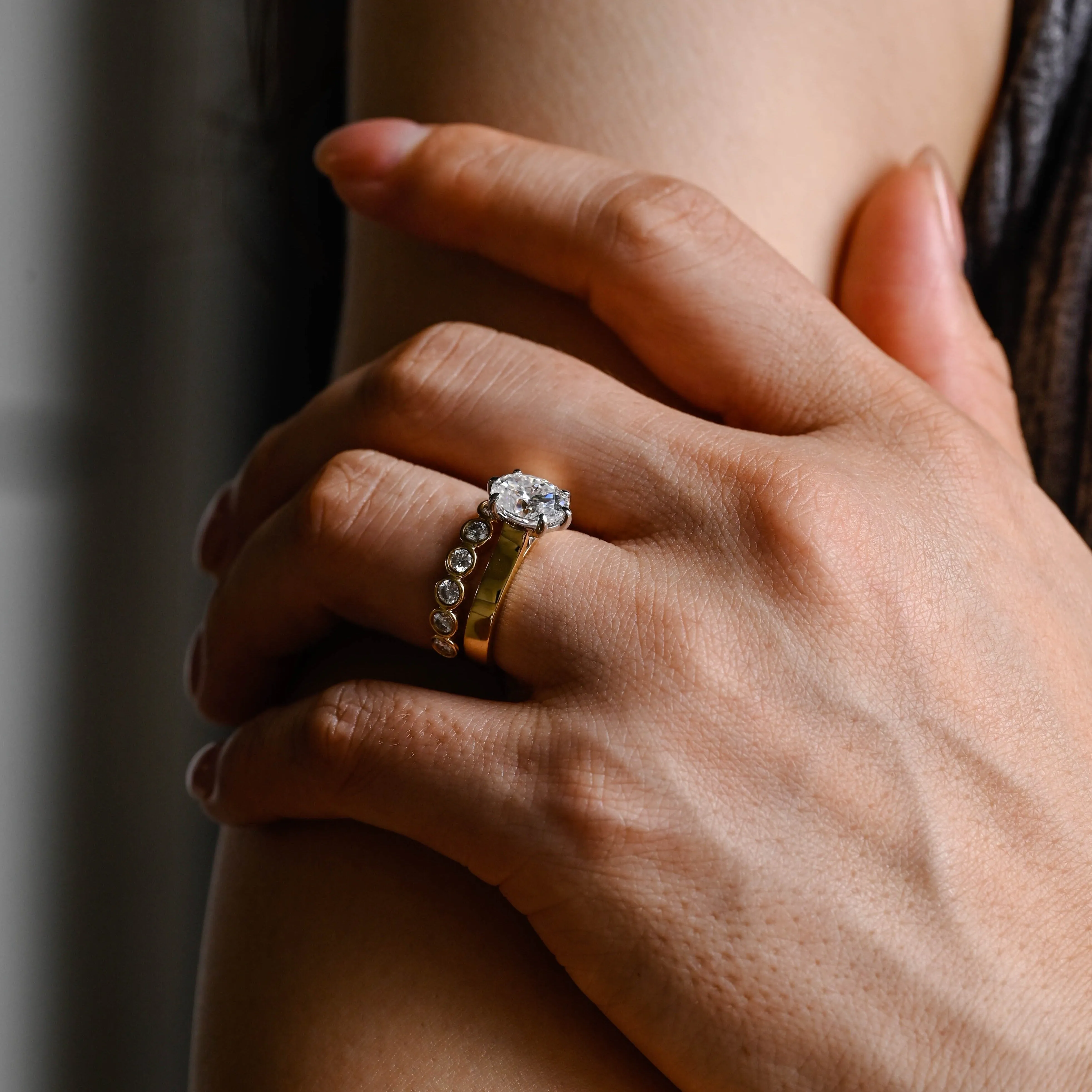 Solid Gold Oval Cut Moissanite Engagement Ring and Wedding Ring Set, Bridal Ring Set sold by Causyou product image thumbnail 4