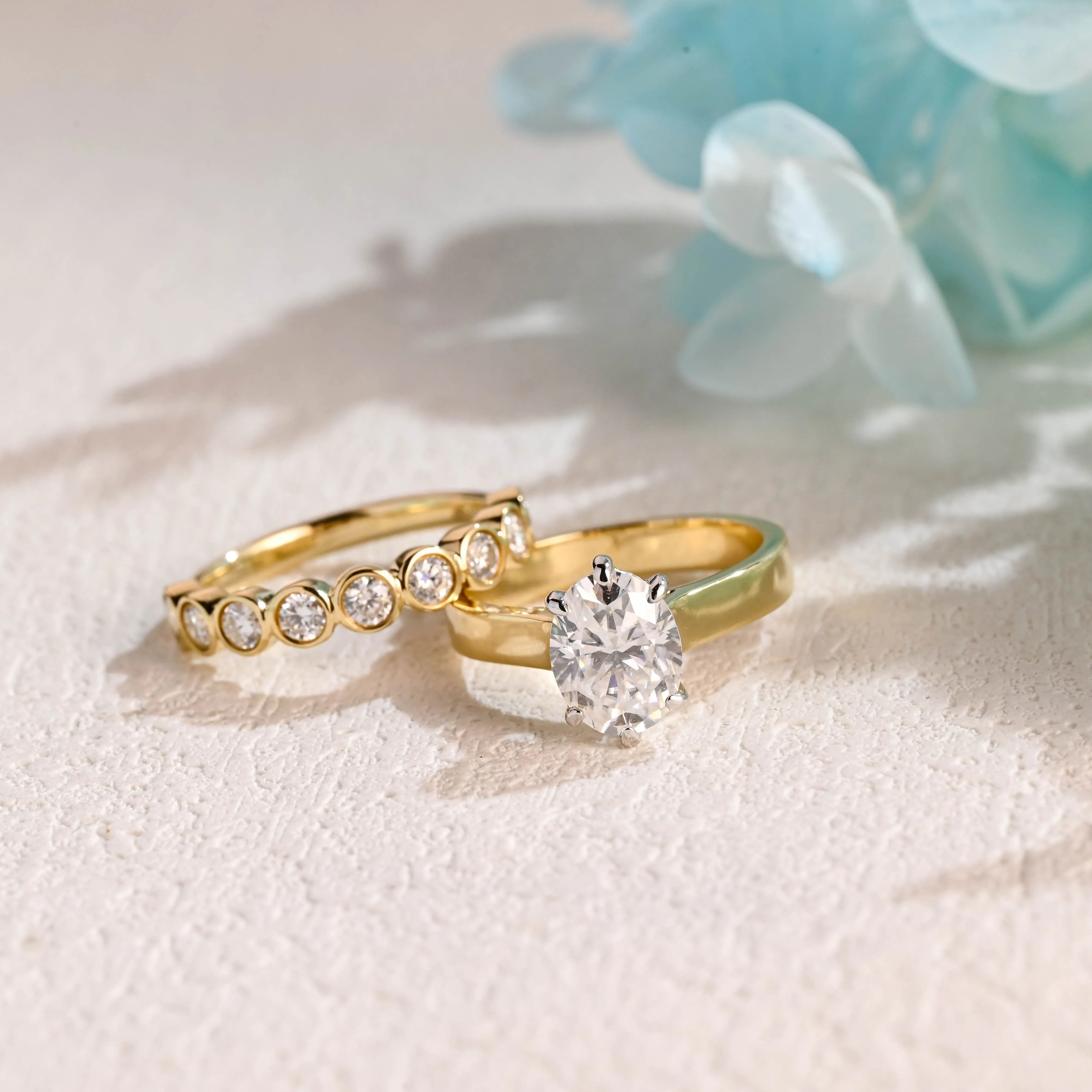 Solid Gold Oval Cut Moissanite Engagement Ring and Wedding Ring Set, Bridal Ring Set sold by Causyou