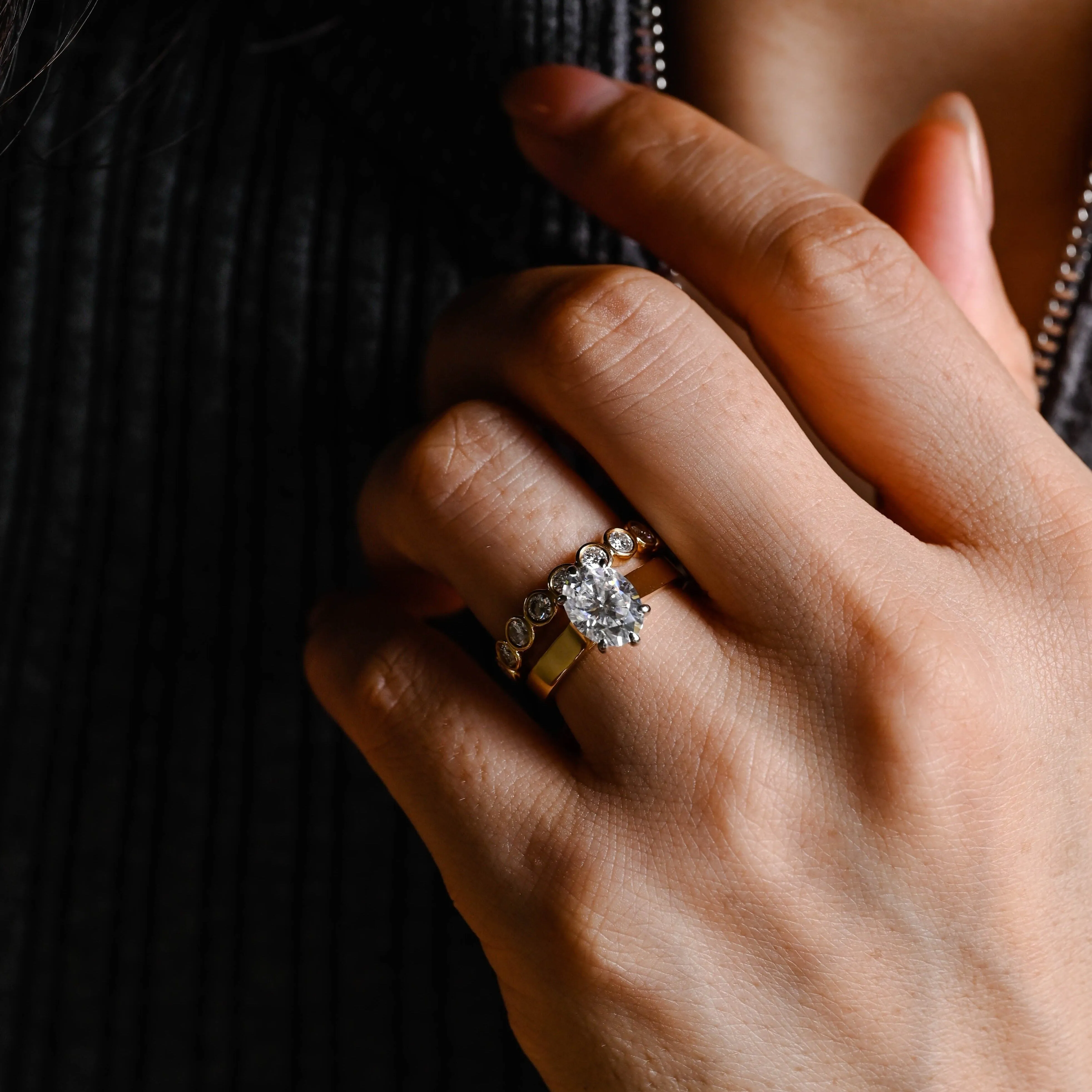 Solid Gold Oval Cut Moissanite Engagement Ring and Wedding Ring Set, Bridal Ring Set sold by Causyou product image thumbnail 2