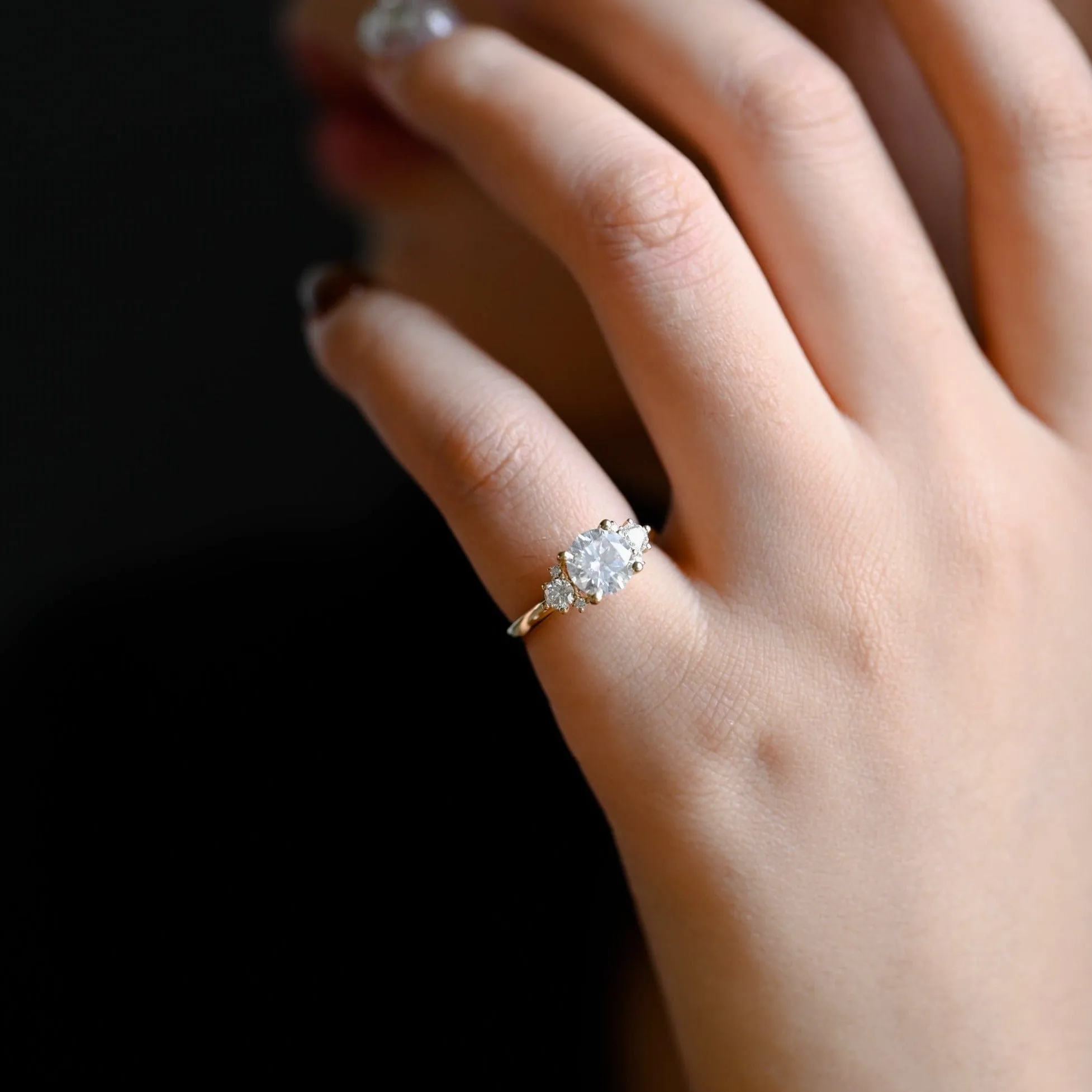 Solid Gold Round Cut Moissanite Engagement Ring, Three Stone Promise Ring sold by Causyou product image thumbnail 2