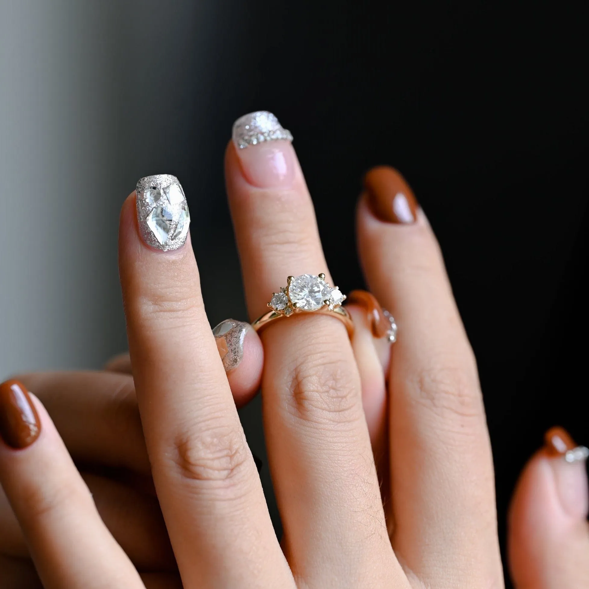 Solid Gold Round Cut Moissanite Engagement Ring, Three Stone Promise Ring sold by Causyou product image thumbnail 4