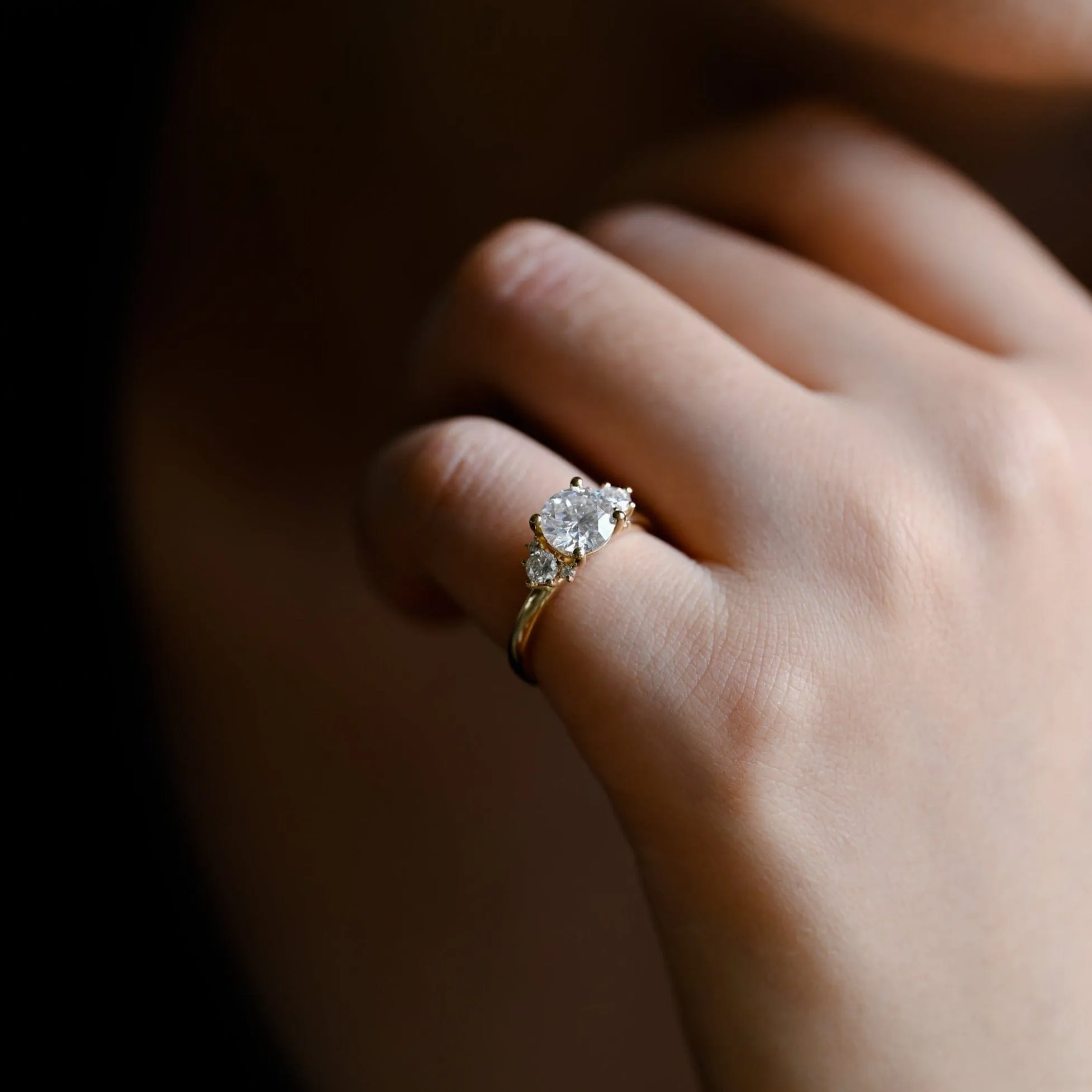 Solid Gold Round Cut Moissanite Engagement Ring, Three Stone Promise Ring sold by Causyou product image thumbnail 3