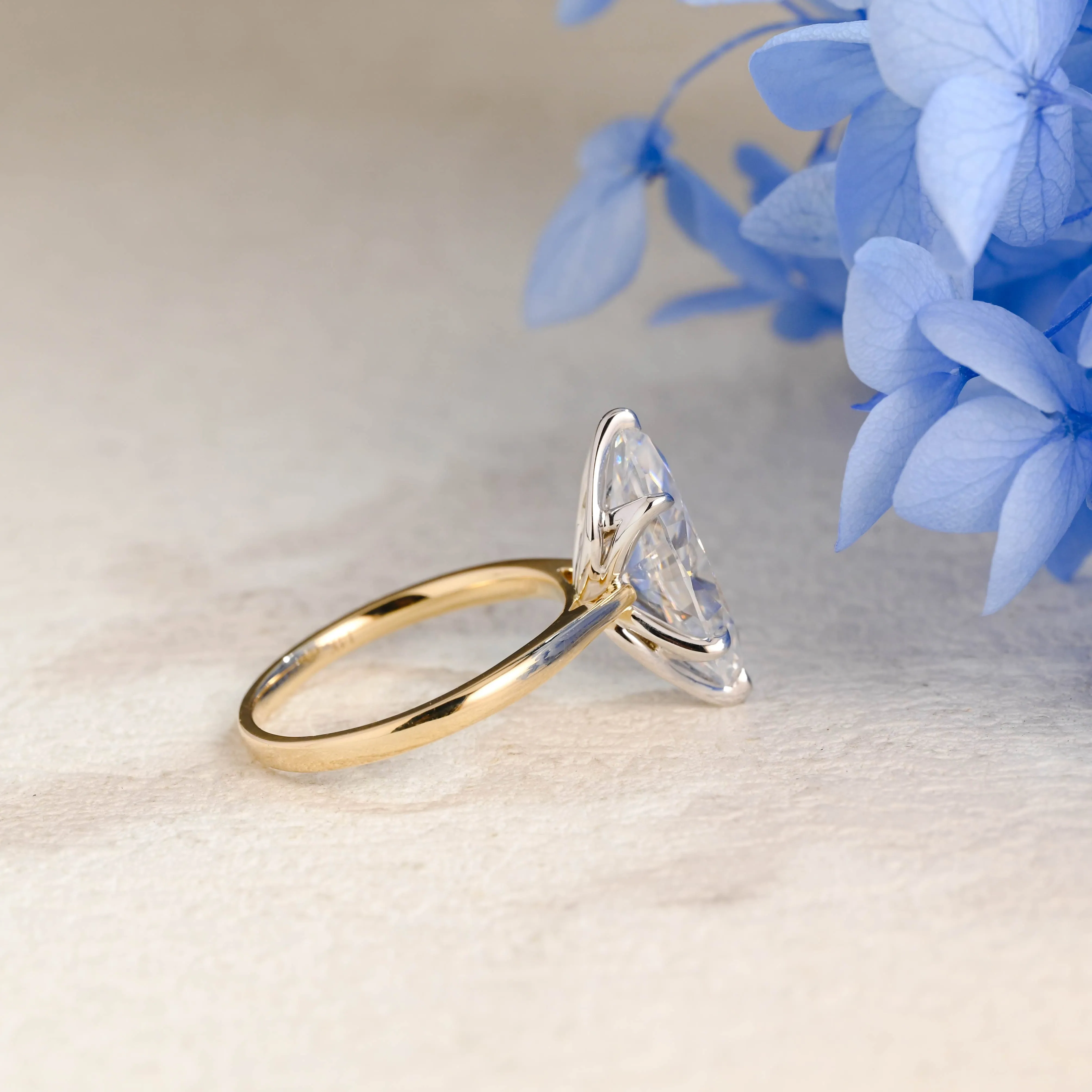 Solid Gold Solitaire Two Tone Marquise Cut Moissanite Engagement Ring sold by Causyou product image thumbnail 3