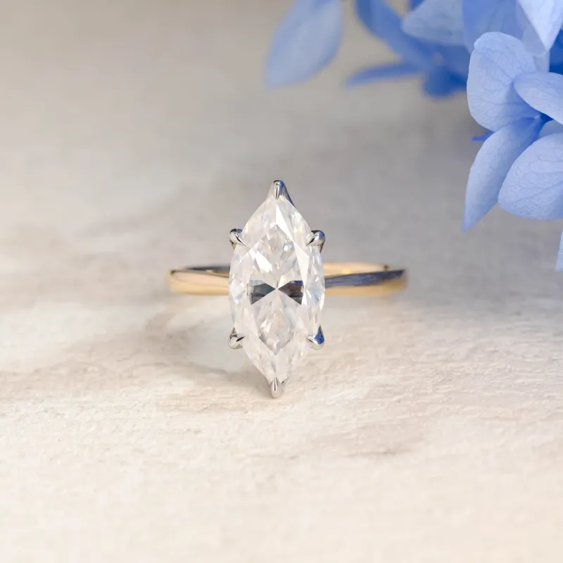 Solid Gold Solitaire Two Tone Marquise Cut Moissanite Engagement Ring sold by Causyou