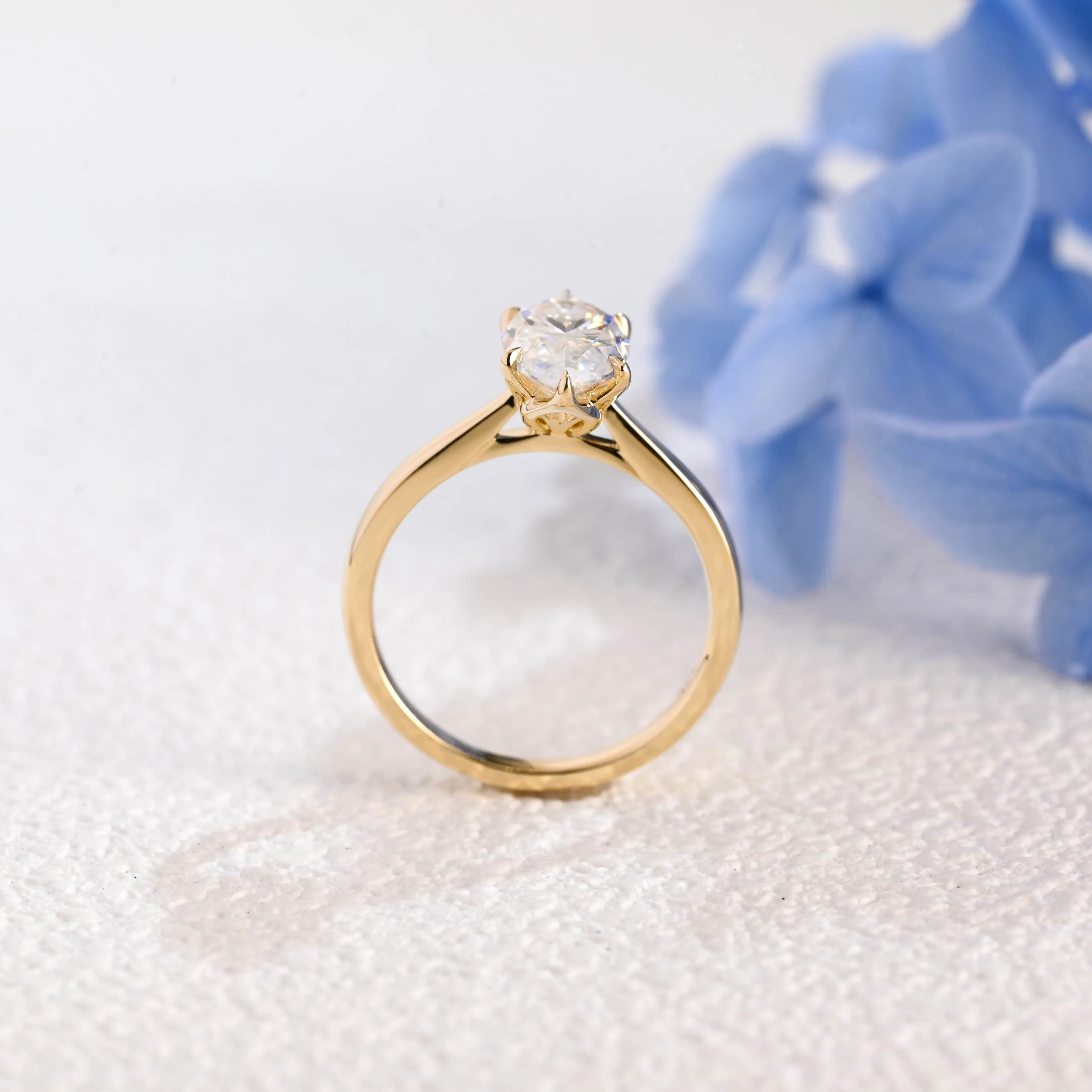 Solid Gold Solitaire Tulip Setting Marquise Cut Moissanite Engagement Ring sold by Causyou product image thumbnail 5