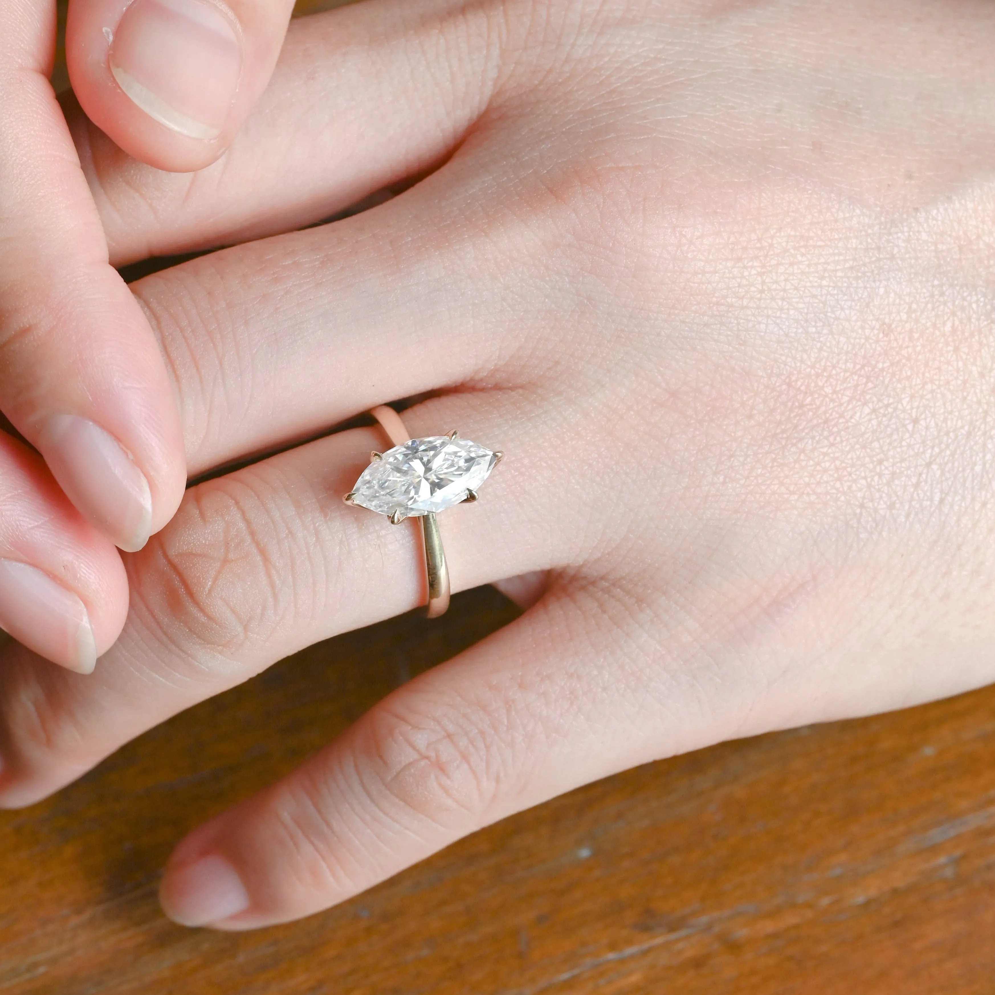 Solid Gold Solitaire Tulip Setting Marquise Cut Moissanite Engagement Ring sold by Causyou product image thumbnail 4