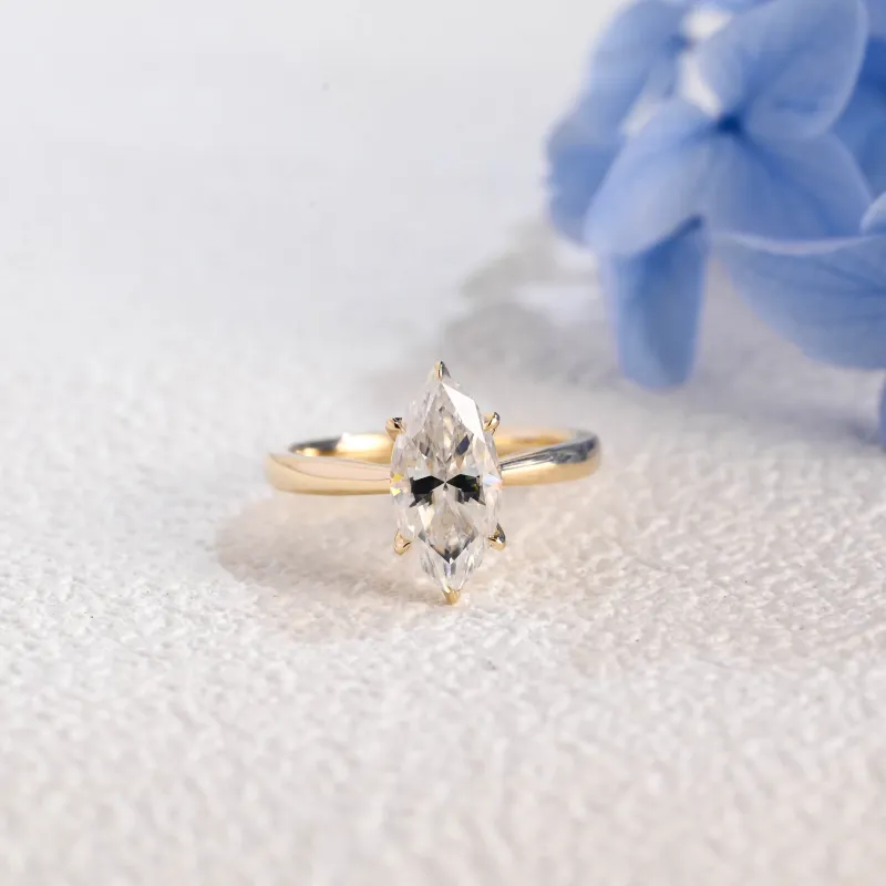 Solid Gold Solitaire Tulip Setting Marquise Cut Moissanite Engagement Ring sold by Causyou