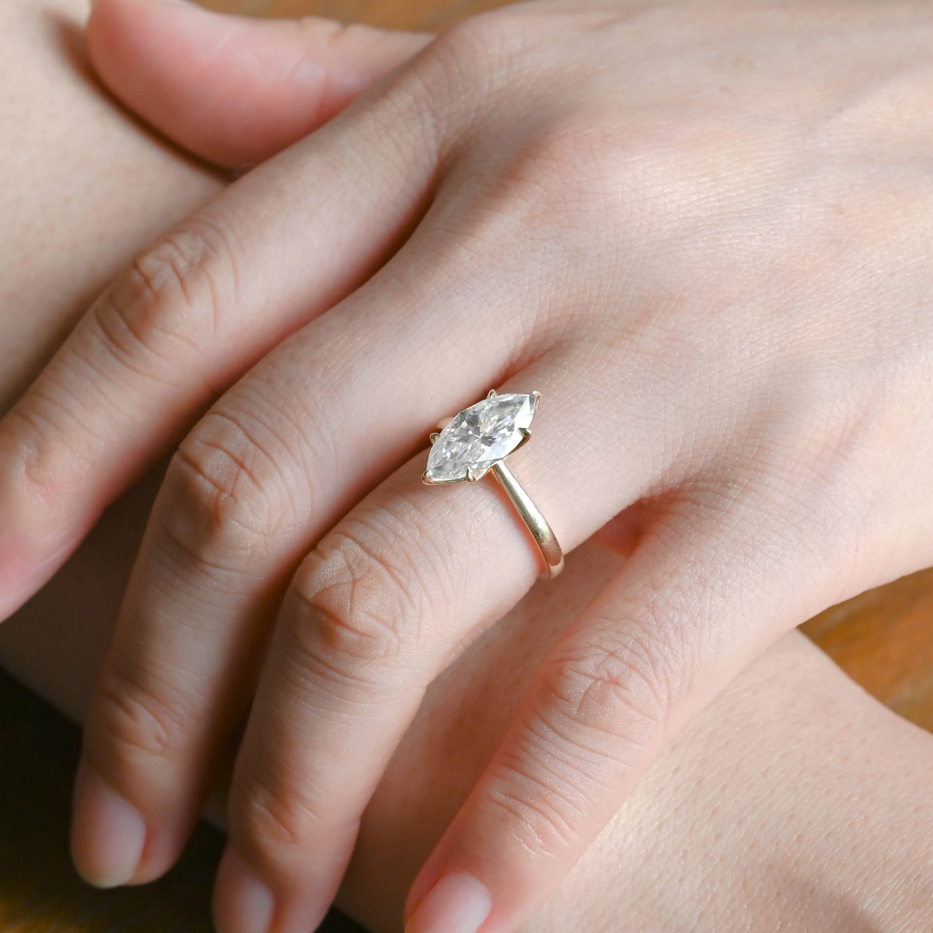 Solid Gold Solitaire Tulip Setting Marquise Cut Moissanite Engagement Ring sold by Causyou product image thumbnail 2