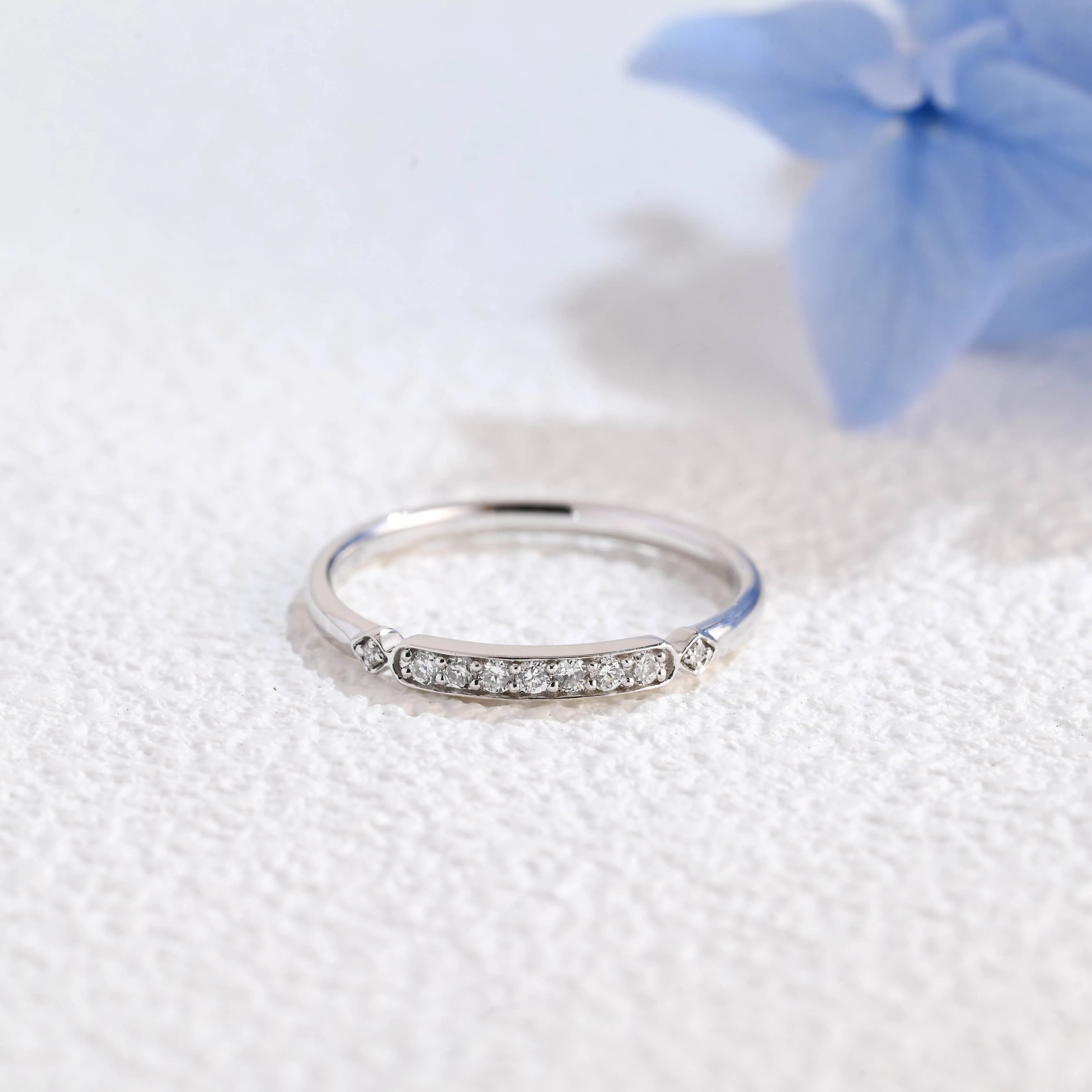 Solid Gold Half Eternity Vintage Style Round Cut Moissanite Wedding Band sold by Causyou