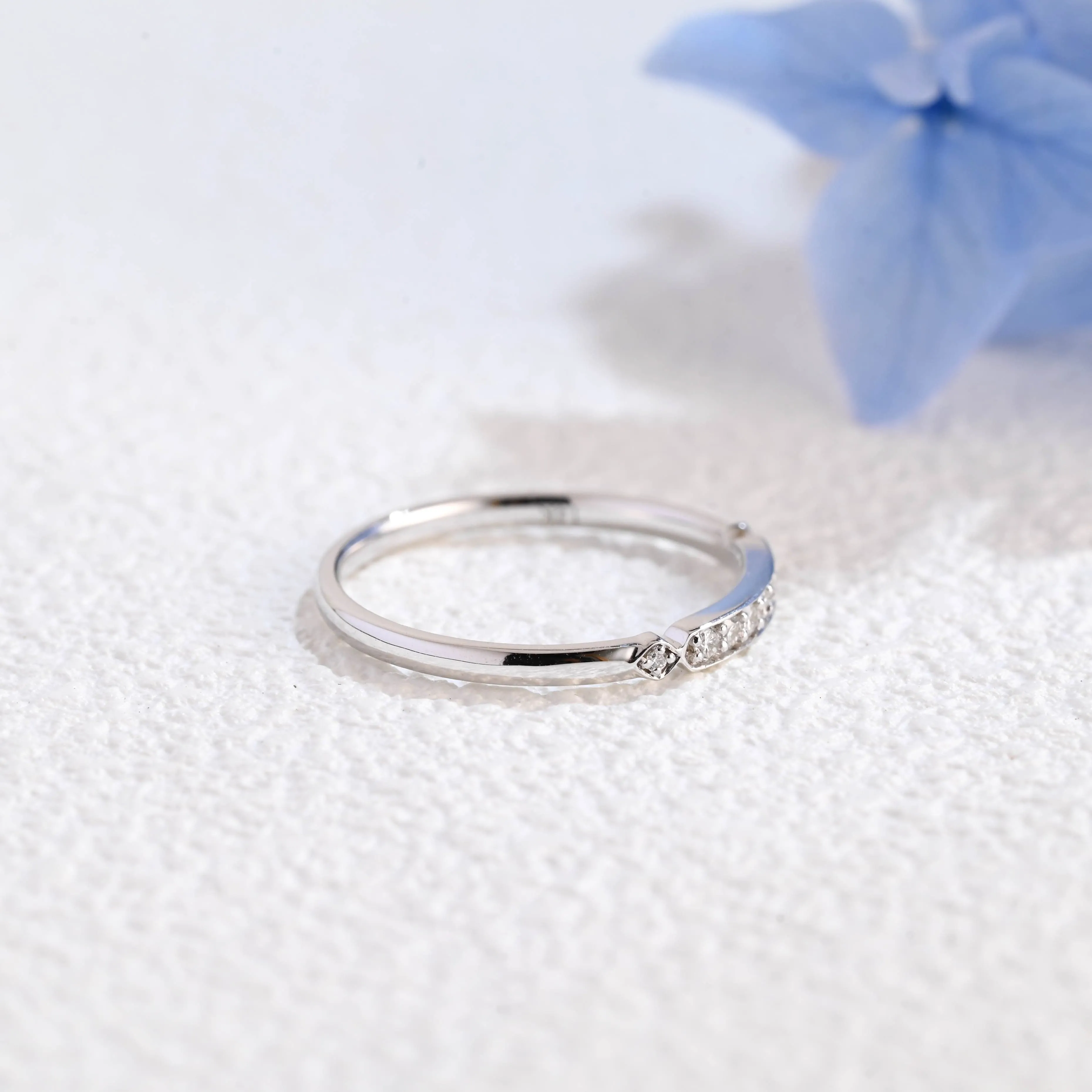 Solid Gold Half Eternity Vintage Style Round Cut Moissanite Wedding Band sold by Causyou product image thumbnail 5