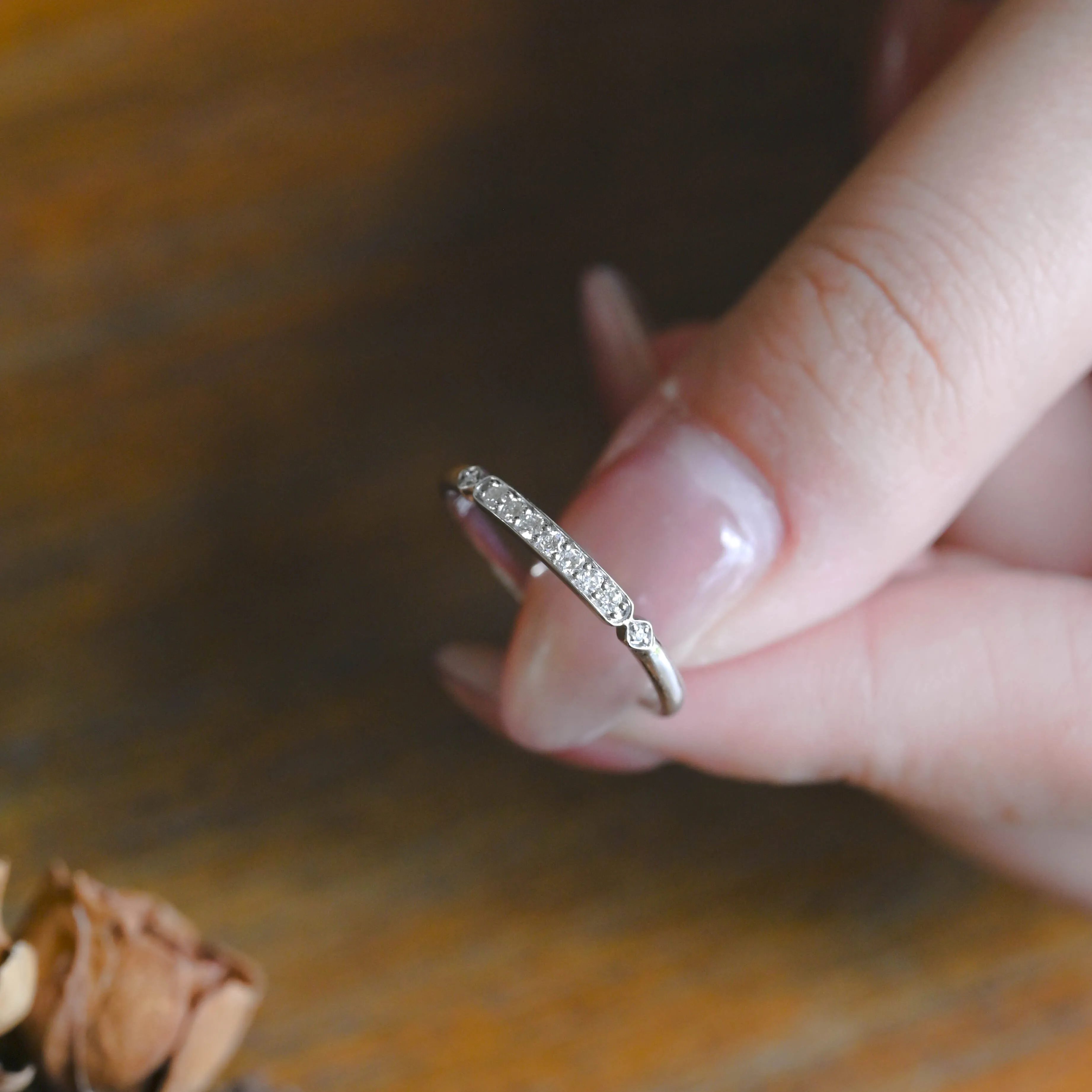 Solid Gold Half Eternity Vintage Style Round Cut Moissanite Wedding Band sold by Causyou product image thumbnail 4