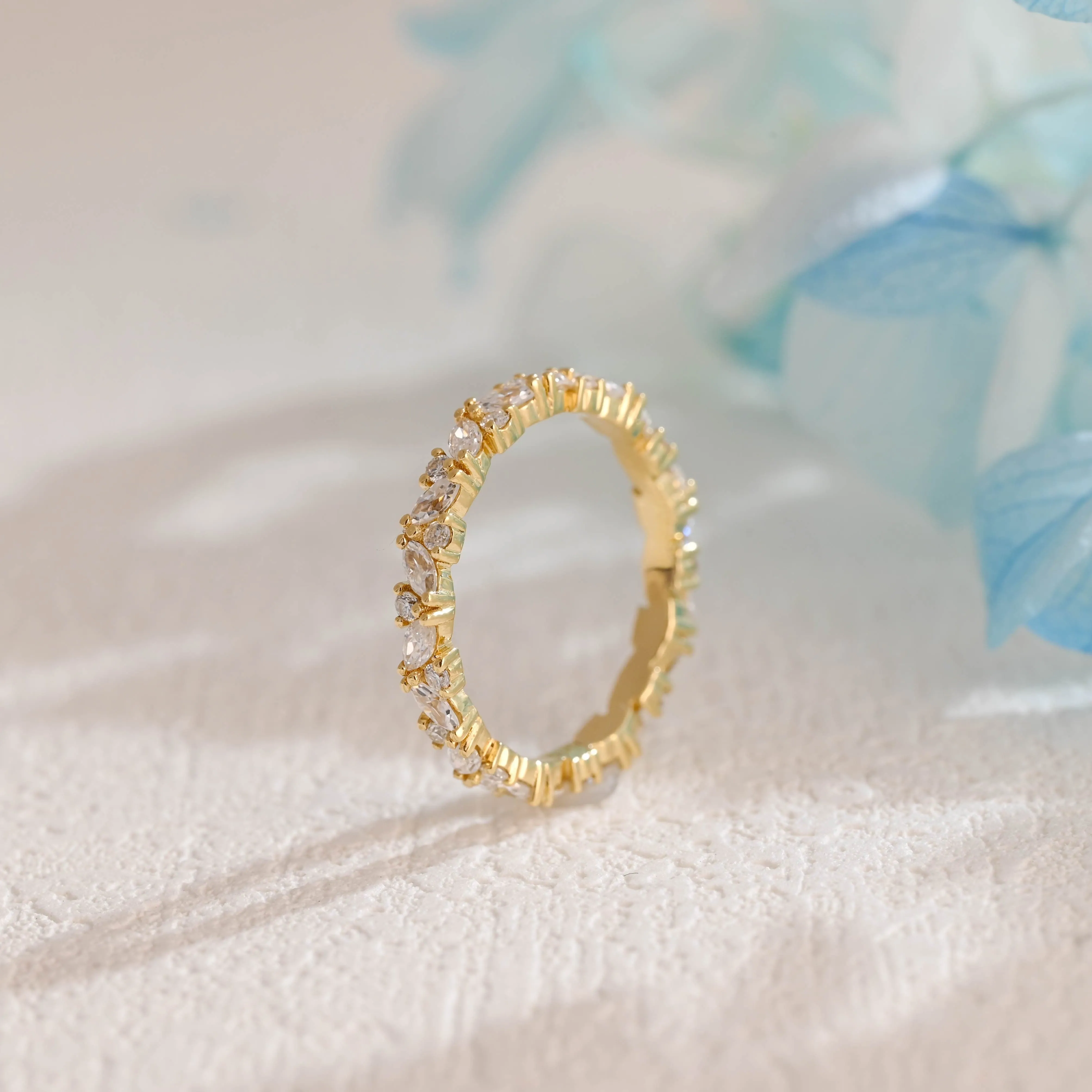 Solid Gold Full Eternity Marquise & Round Cut Moissanite Wedding Band sold by Causyou product image thumbnail 5