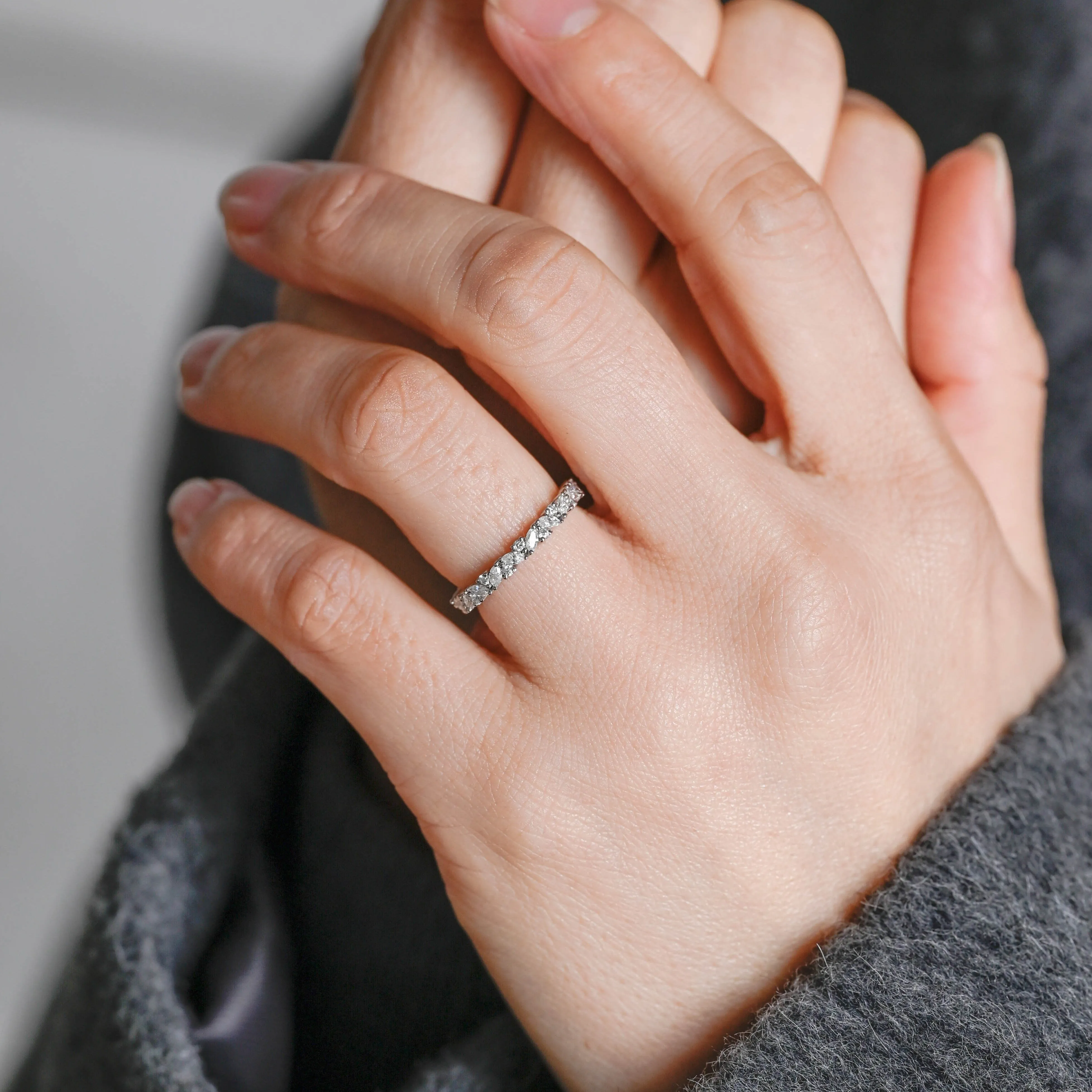 Solid Gold Full Eternity Marquise & Round Cut Moissanite Wedding Band sold by Causyou product image thumbnail 2