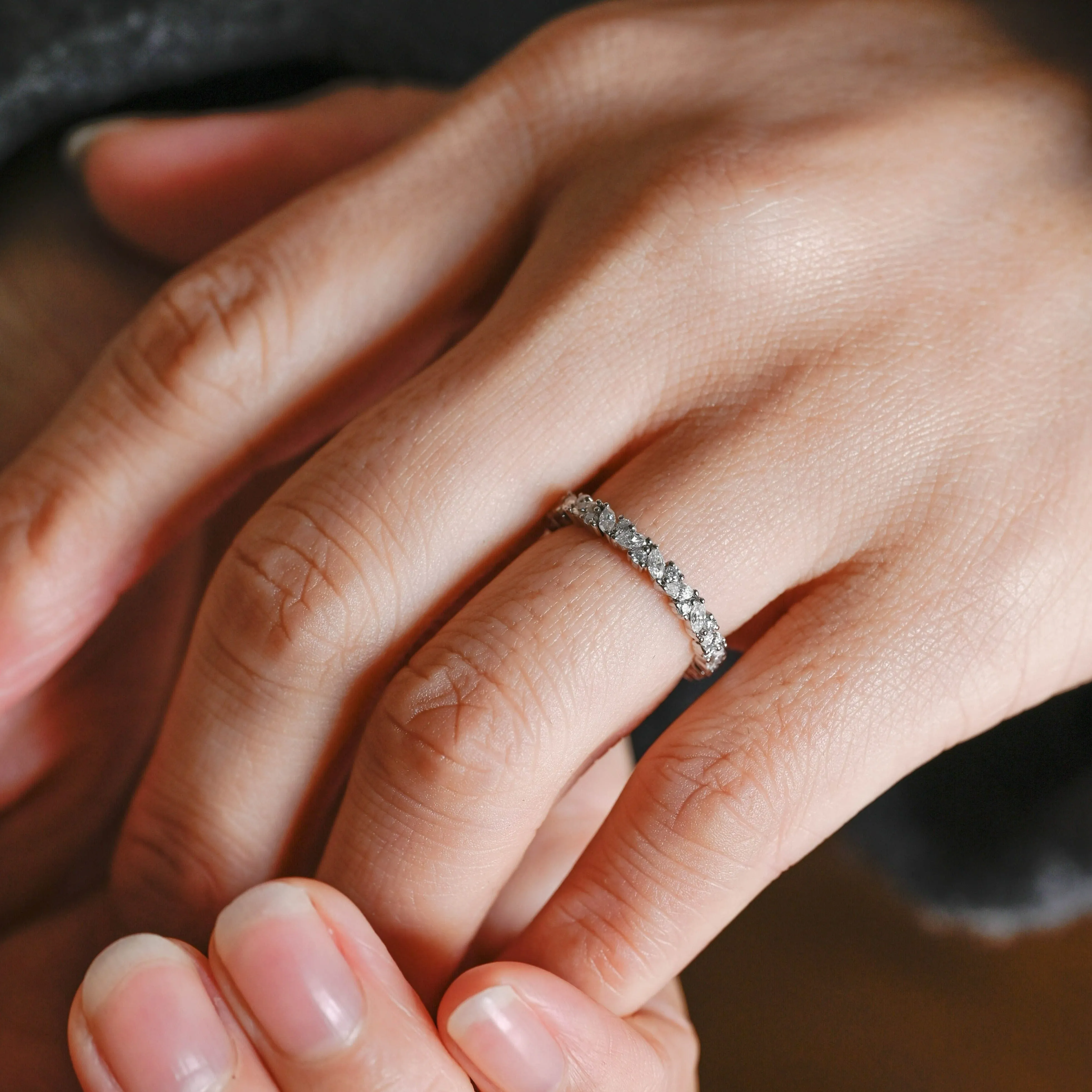 Solid Gold Full Eternity Marquise & Round Cut Moissanite Wedding Band sold by Causyou product image thumbnail 3