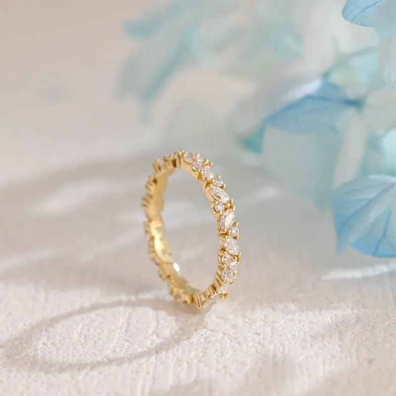 Solid Gold Full Eternity Marquise & Round Cut Moissanite Wedding Band made by Causyou