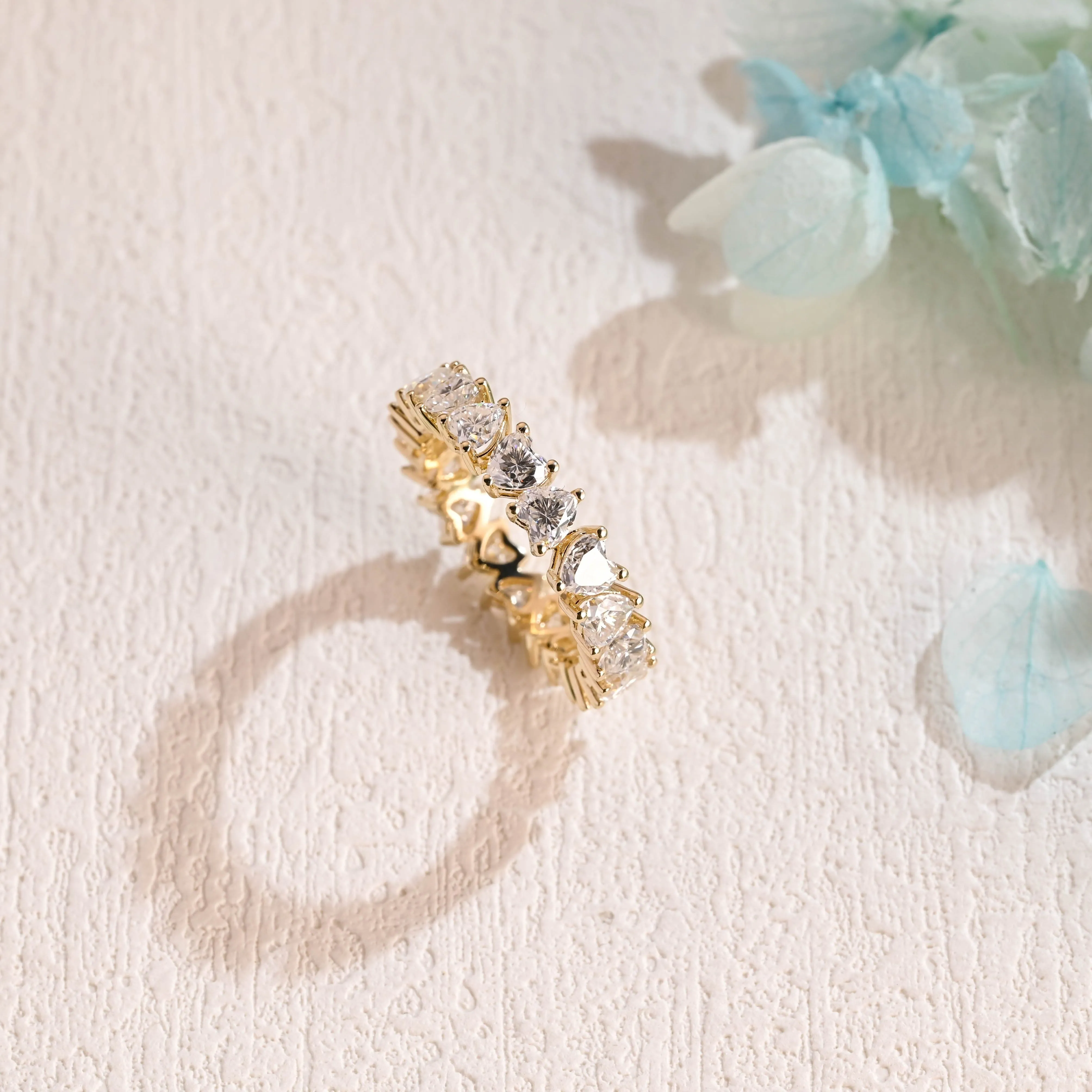 Solid Gold Full Eternity 3*3mm Heart Cut Moissanite Wedding Band sold by Causyou product image thumbnail 5