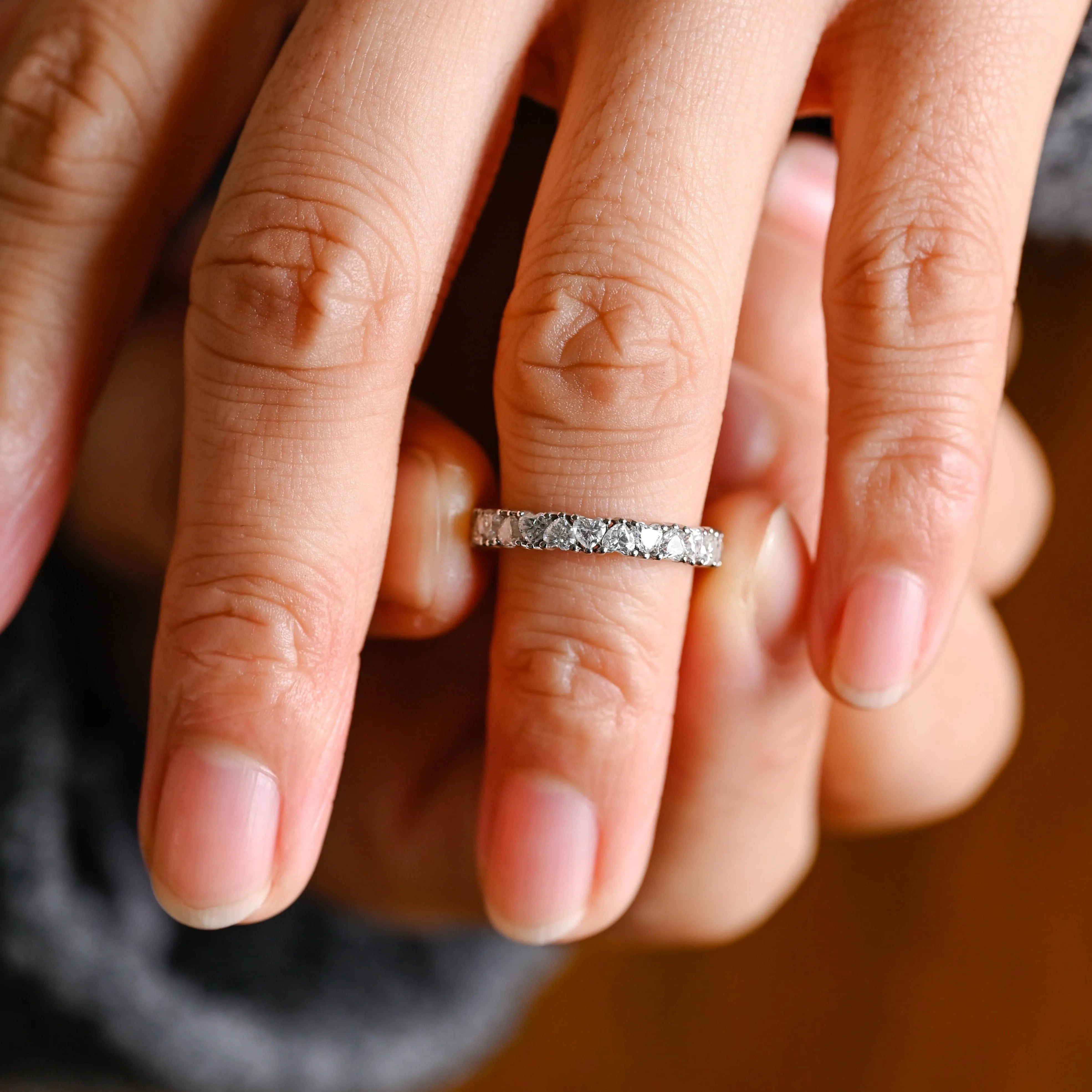 Solid Gold Full Eternity 3*3mm Heart Cut Moissanite Wedding Band sold by Causyou product image thumbnail 3