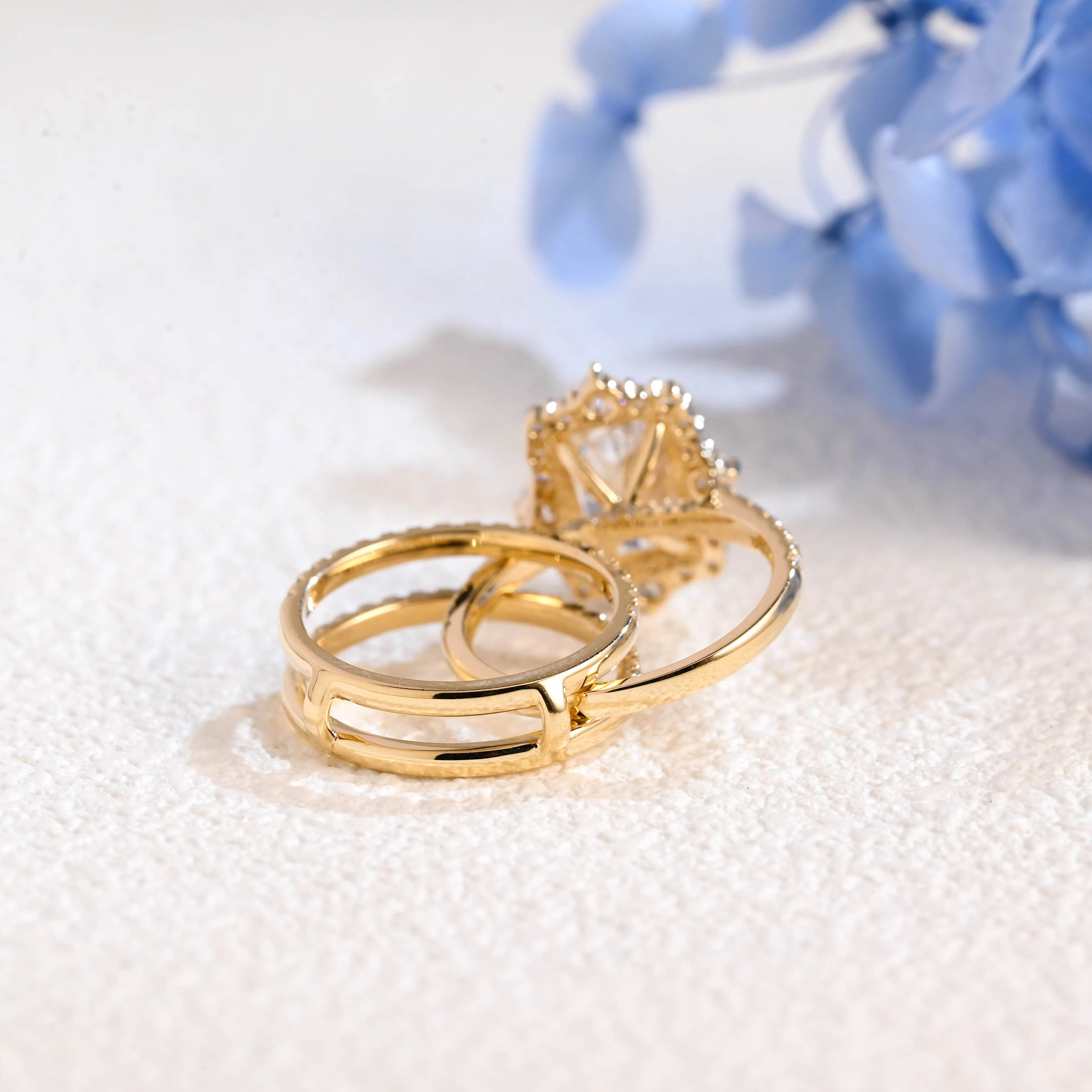Solid Gold Radiant Cut Moissanite Engagement Ring and Enhancer Wedding Ring Bridal Set sold by Causyou product image thumbnail 4