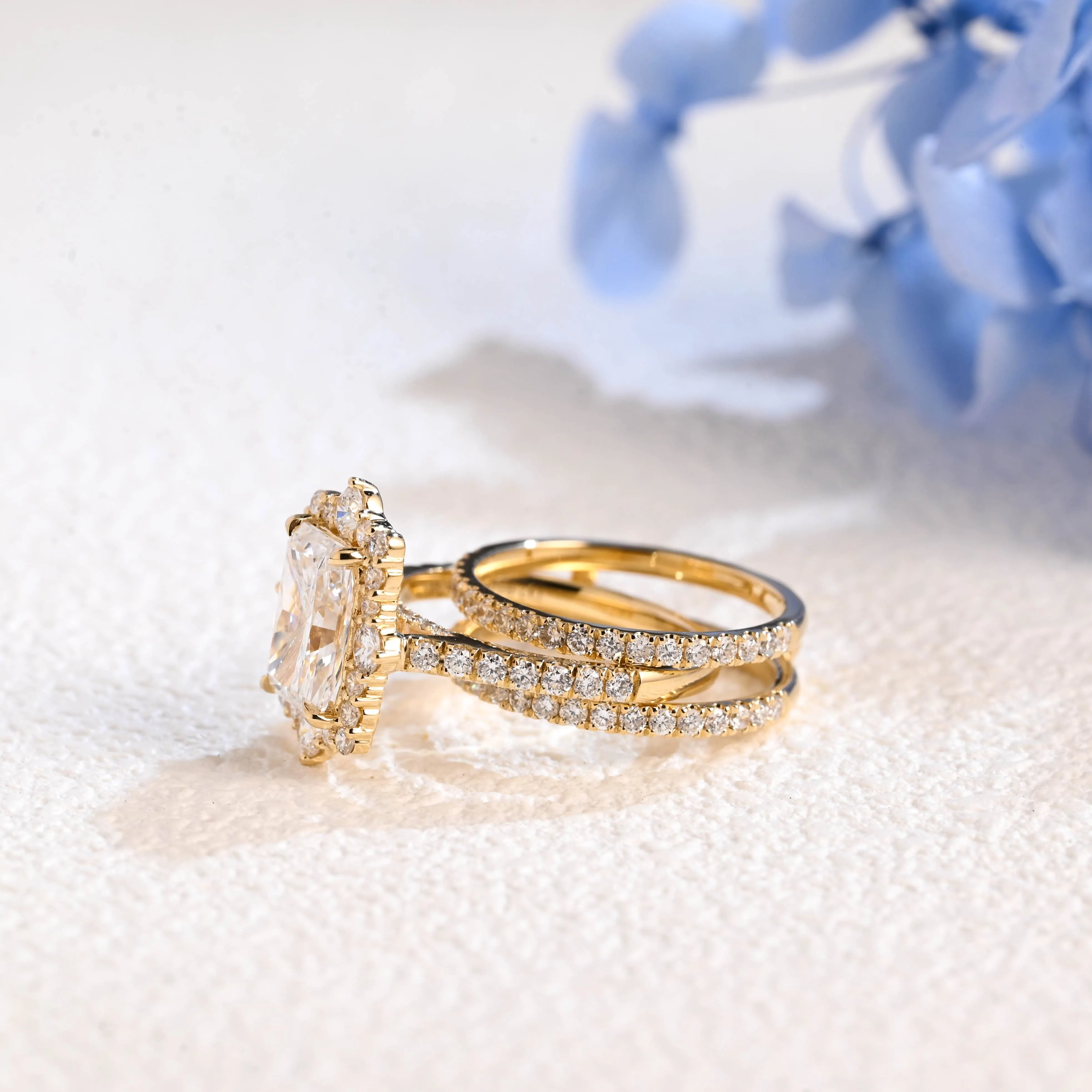 Solid Gold Radiant Cut Moissanite Engagement Ring and Enhancer Wedding Ring Bridal Set sold by Causyou product image thumbnail 5