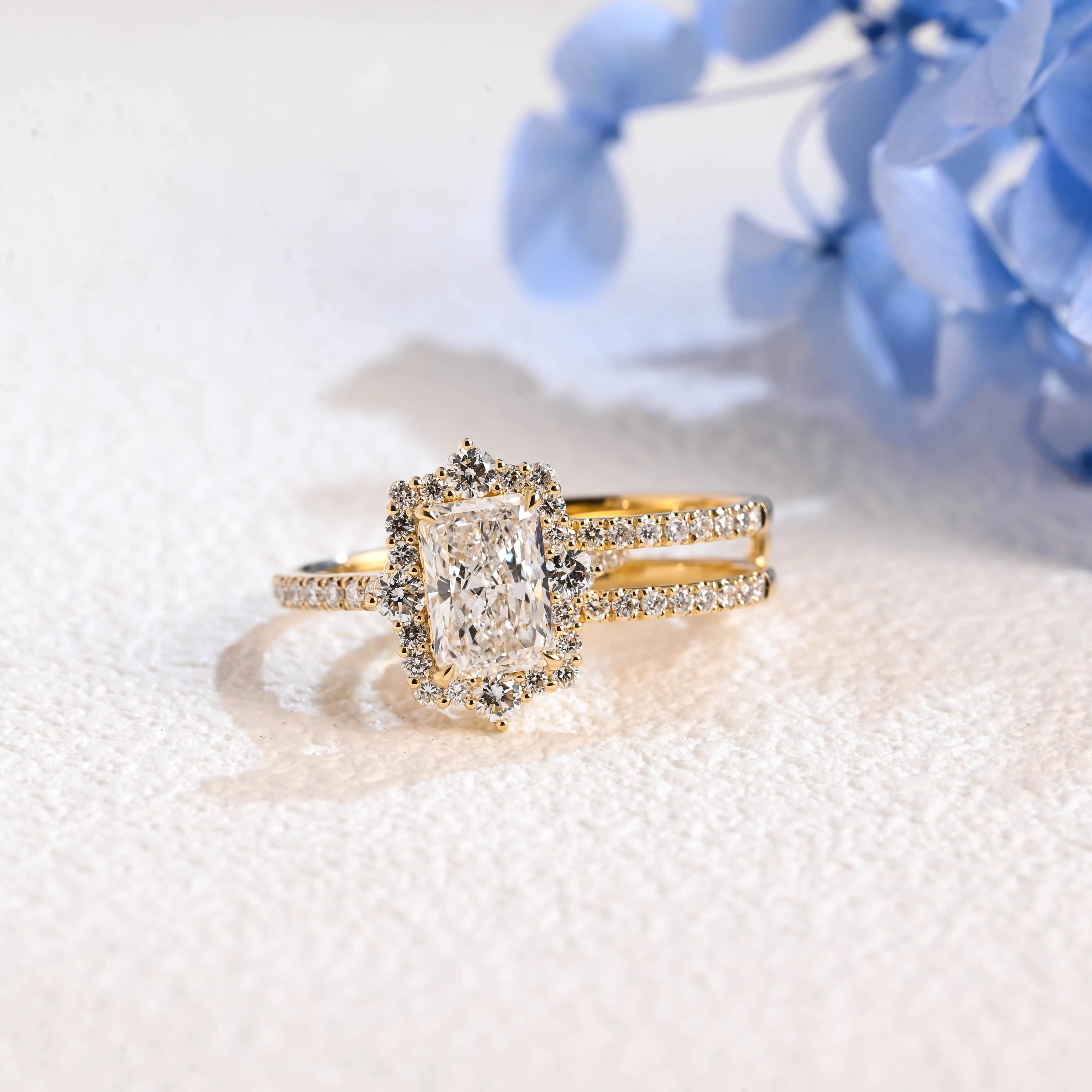 Solid Gold Radiant Cut Moissanite Engagement Ring and Enhancer Wedding Ring Bridal Set sold by Causyou