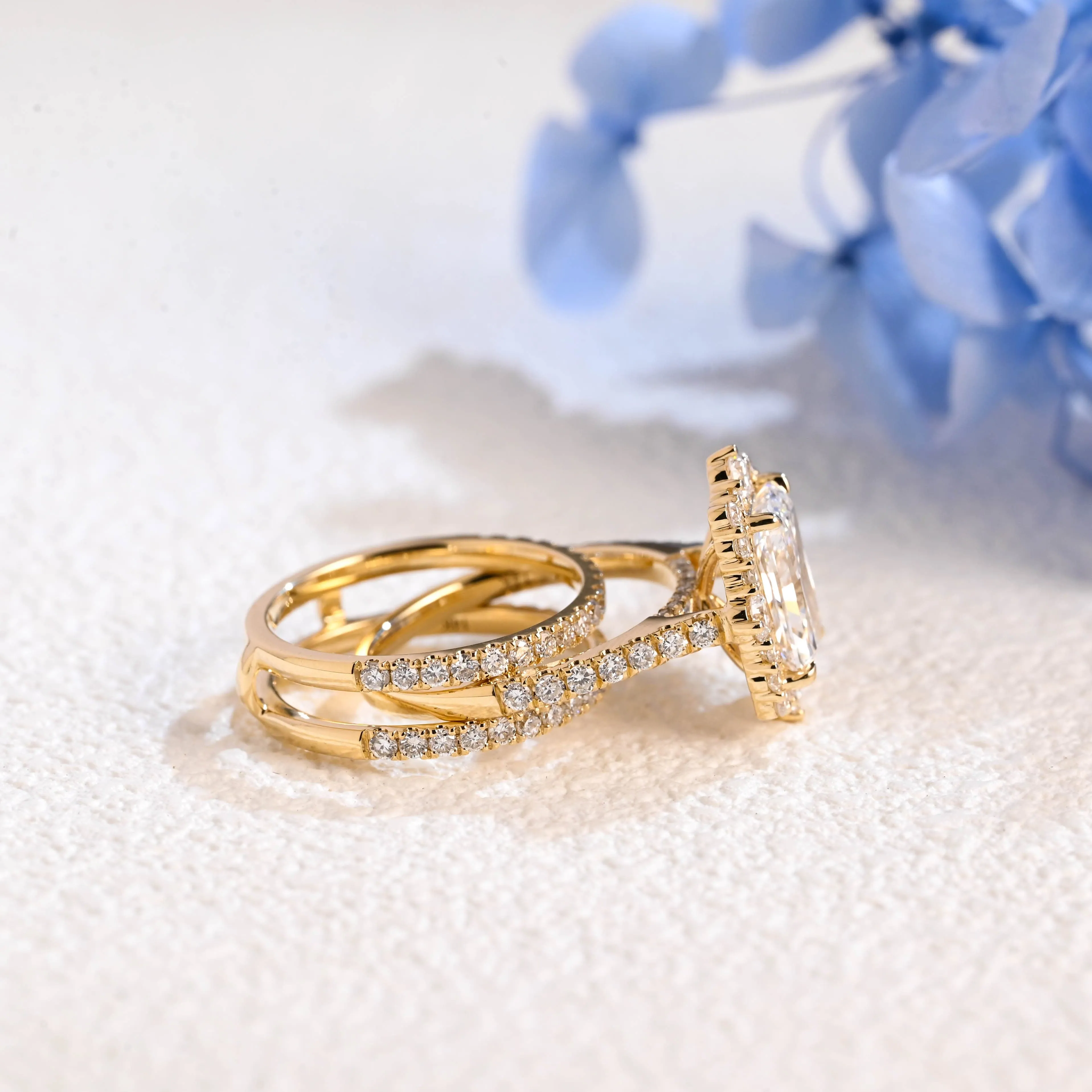 Solid Gold Radiant Cut Moissanite Engagement Ring and Enhancer Wedding Ring Bridal Set sold by Causyou product image thumbnail 3