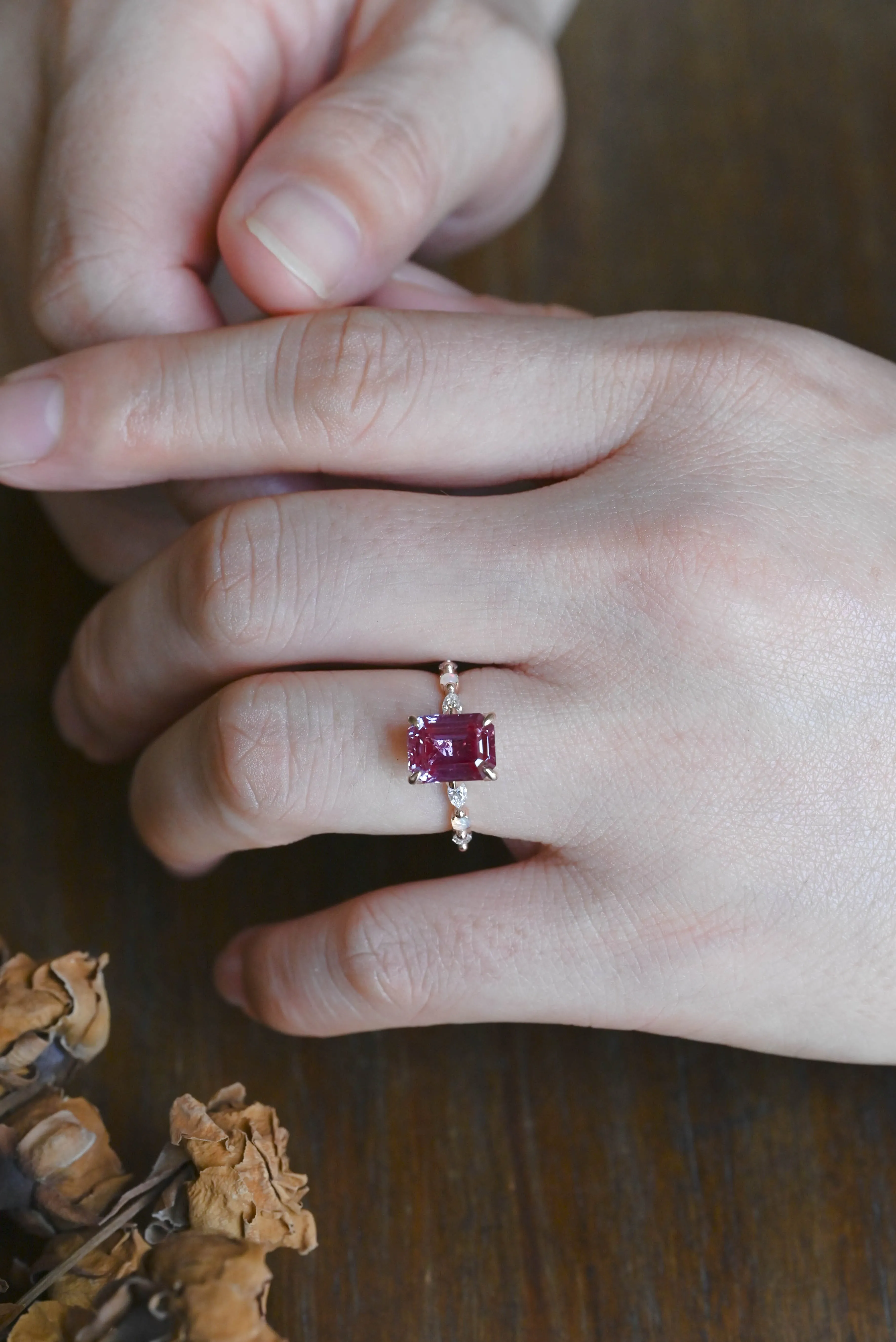 Solid Gold Emerald Cut Lab Alexandrite Stone Engagement Ring sold by Causyou product image thumbnail 3