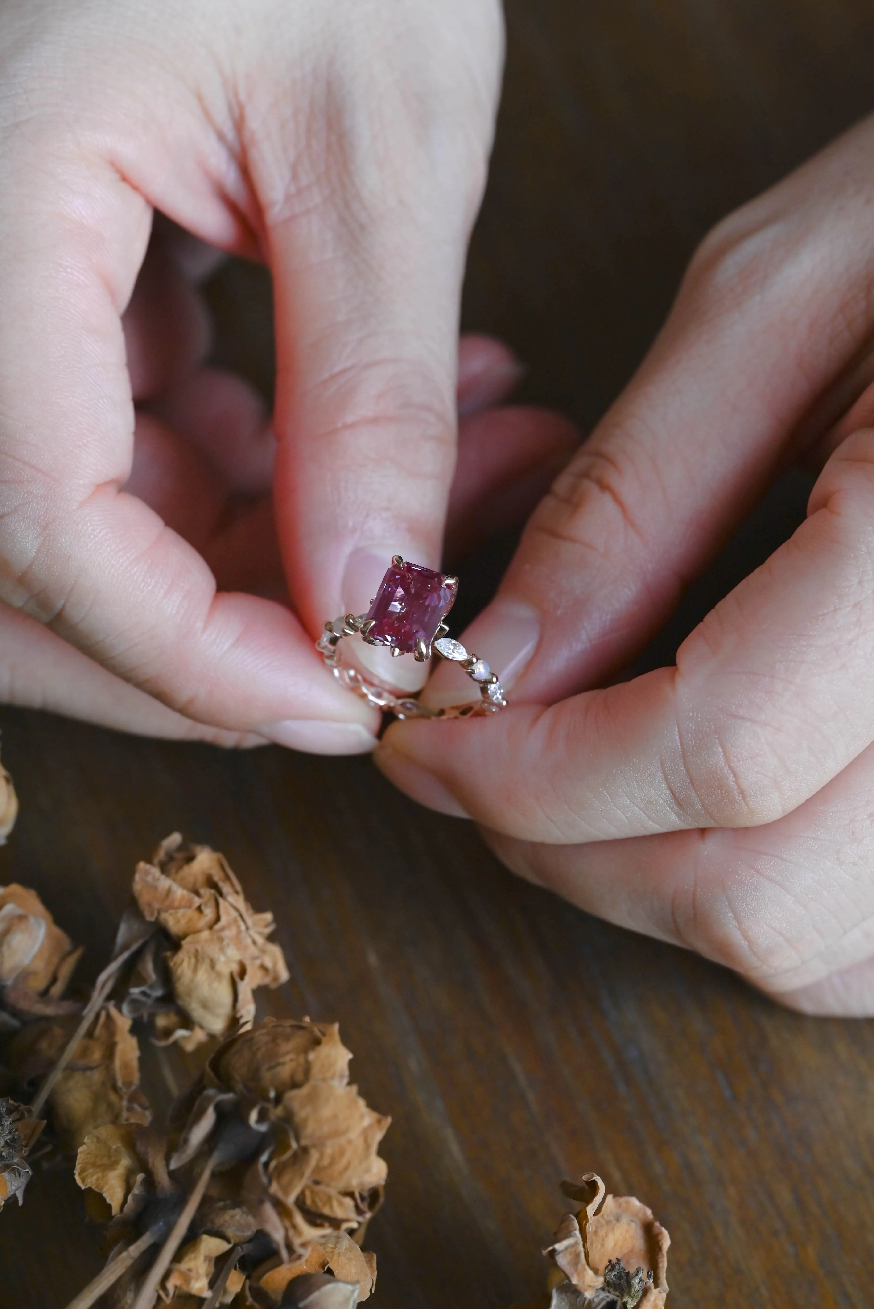 Solid Gold Emerald Cut Lab Alexandrite Stone Engagement Ring sold by Causyou product image thumbnail 4