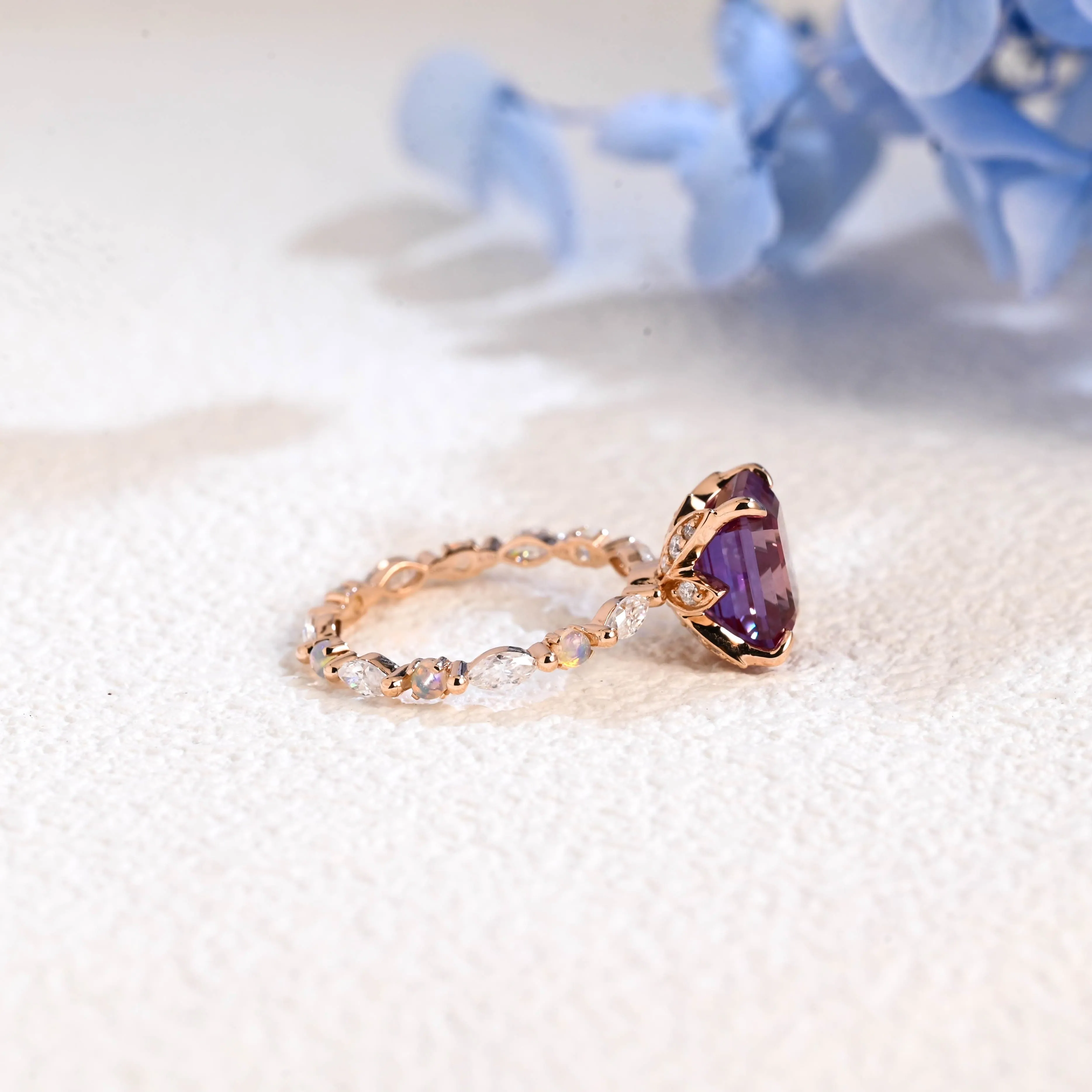 Solid Gold Emerald Cut Lab Alexandrite Stone Engagement Ring sold by Causyou product image thumbnail 5