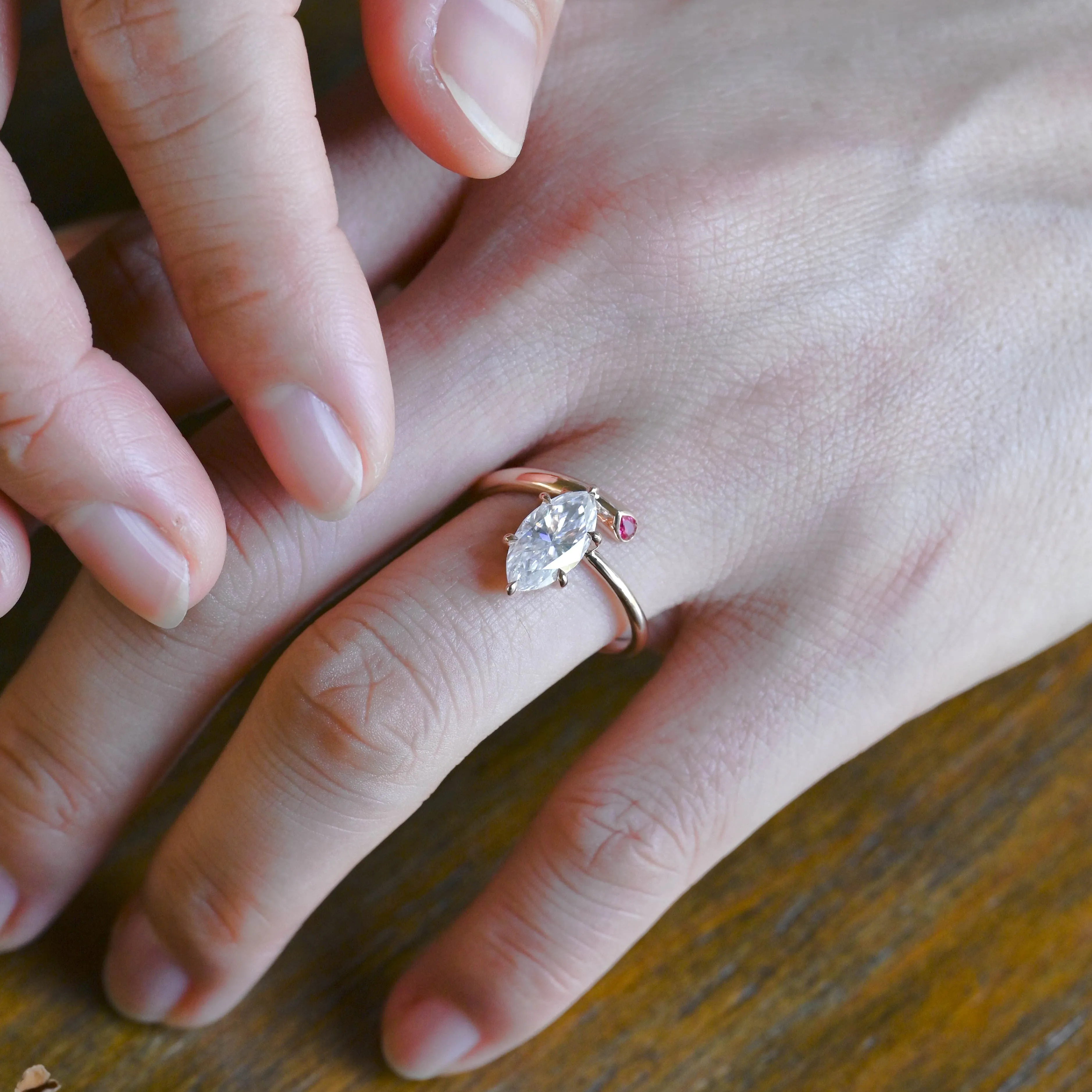 Solid Gold Solitaire Bypass Marquise Cut Moissanite Engagement Ring sold by Causyou product image thumbnail 3