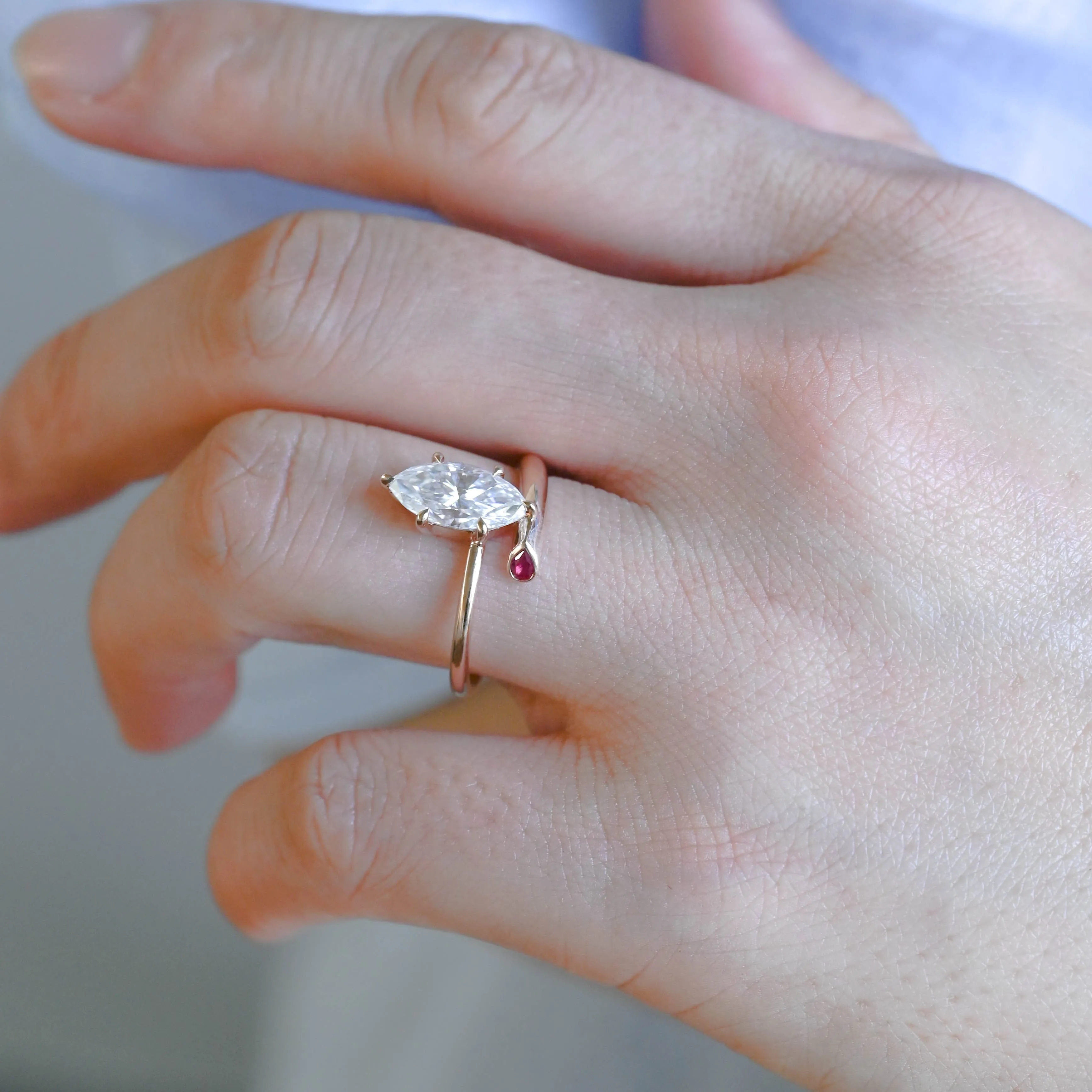 Solid Gold Solitaire Bypass Marquise Cut Moissanite Engagement Ring sold by Causyou product image thumbnail 4