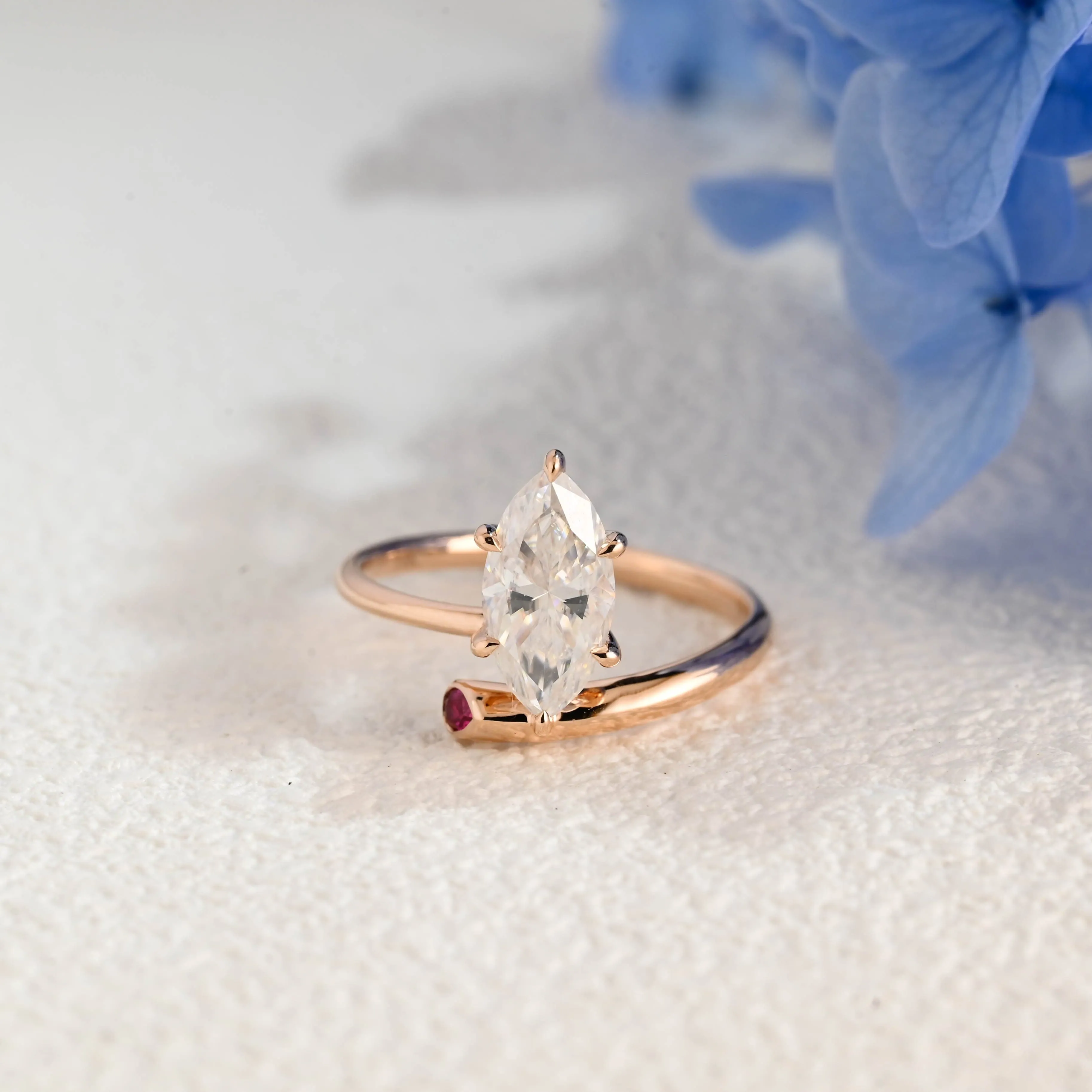 Solid Gold Solitaire Bypass Marquise Cut Moissanite Engagement Ring sold by Causyou
