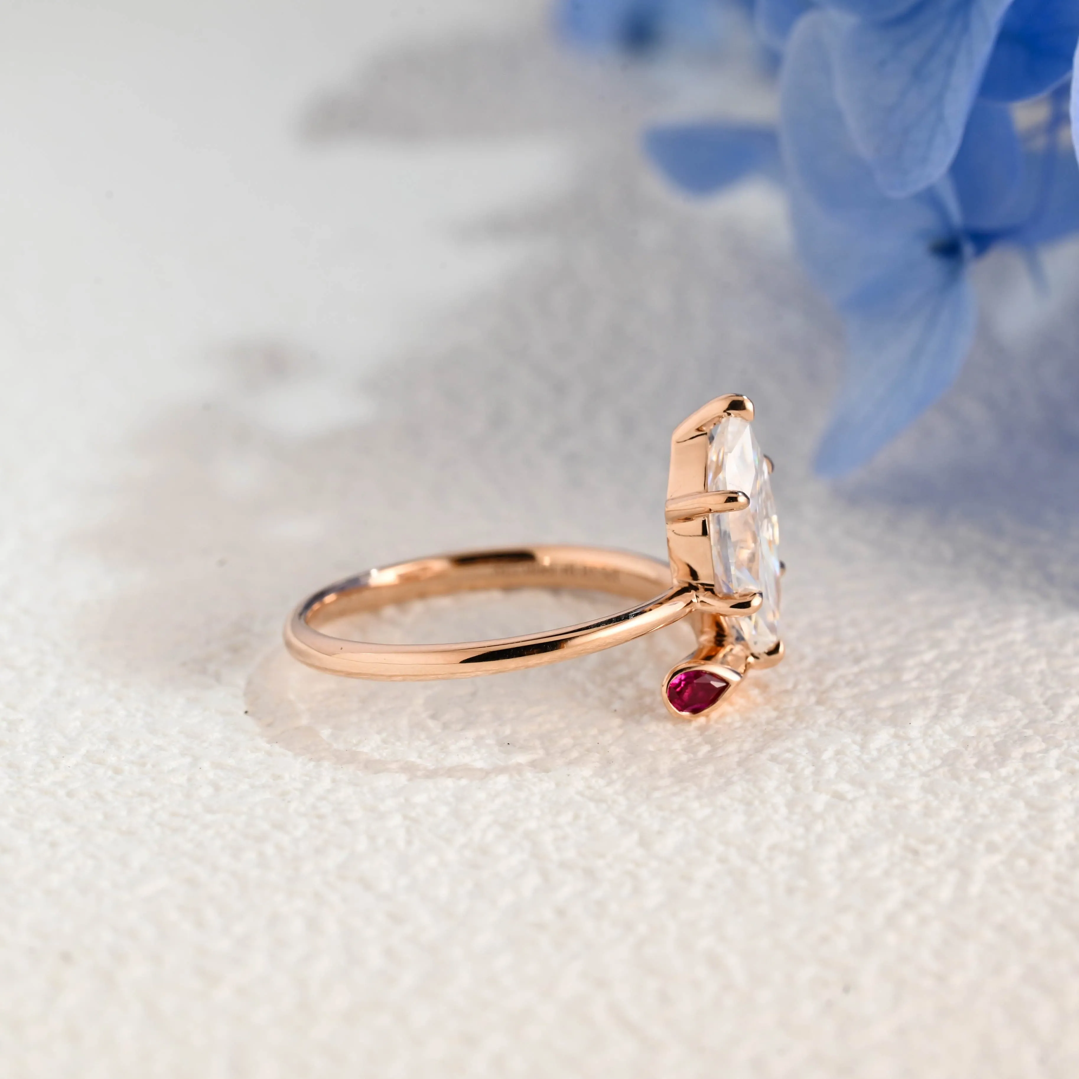 Solid Gold Solitaire Bypass Marquise Cut Moissanite Engagement Ring sold by Causyou product image thumbnail 5