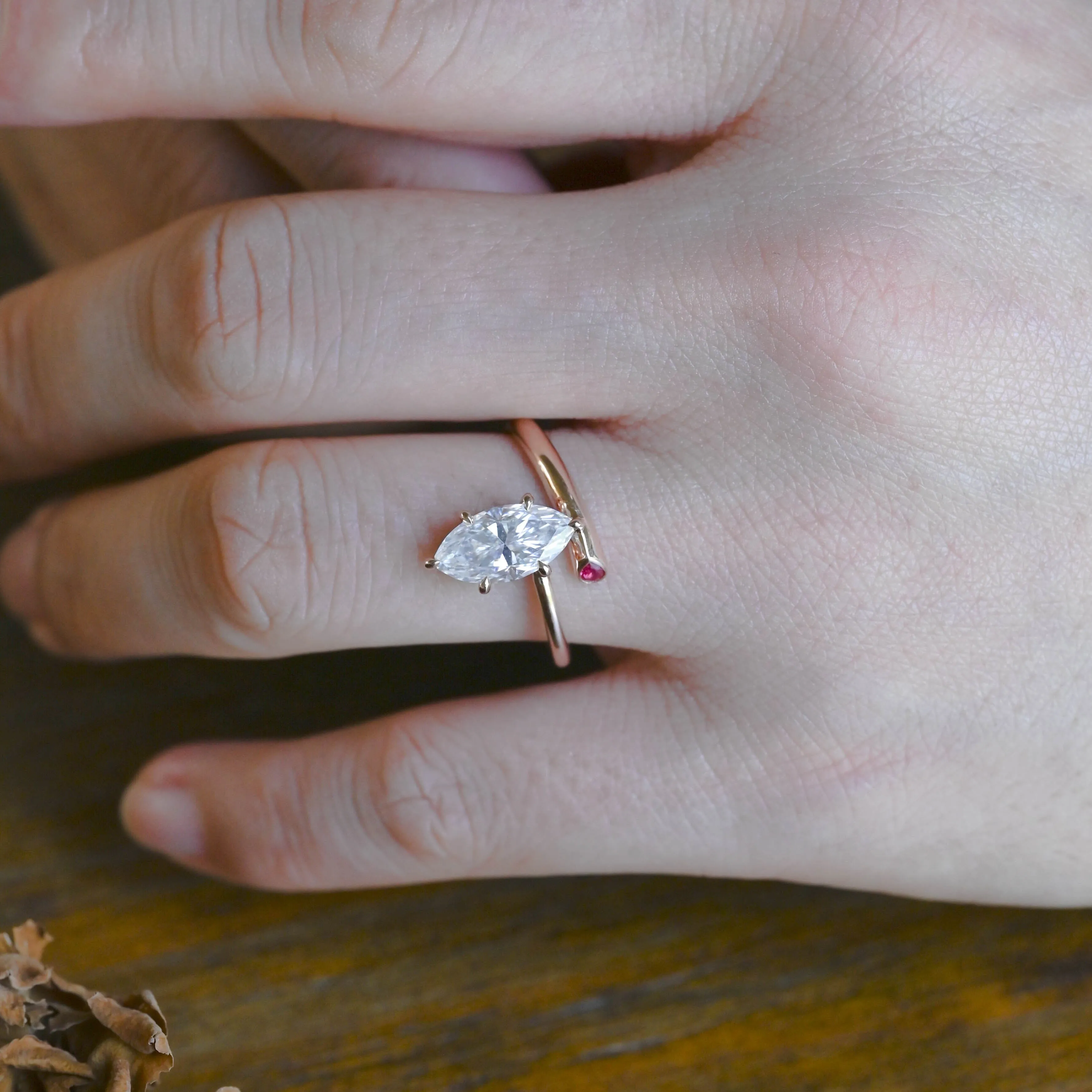 Solid Gold Solitaire Bypass Marquise Cut Moissanite Engagement Ring sold by Causyou product image thumbnail 2