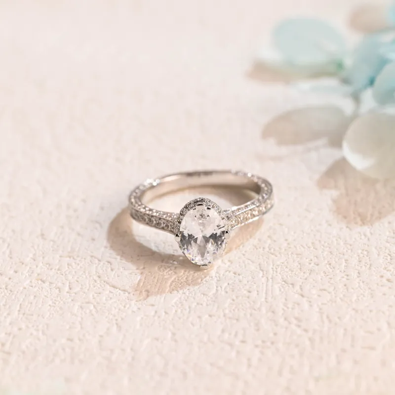 Solid Gold Three Row Paved Oval Cut Moissanite Engagement Ring sold by Causyou